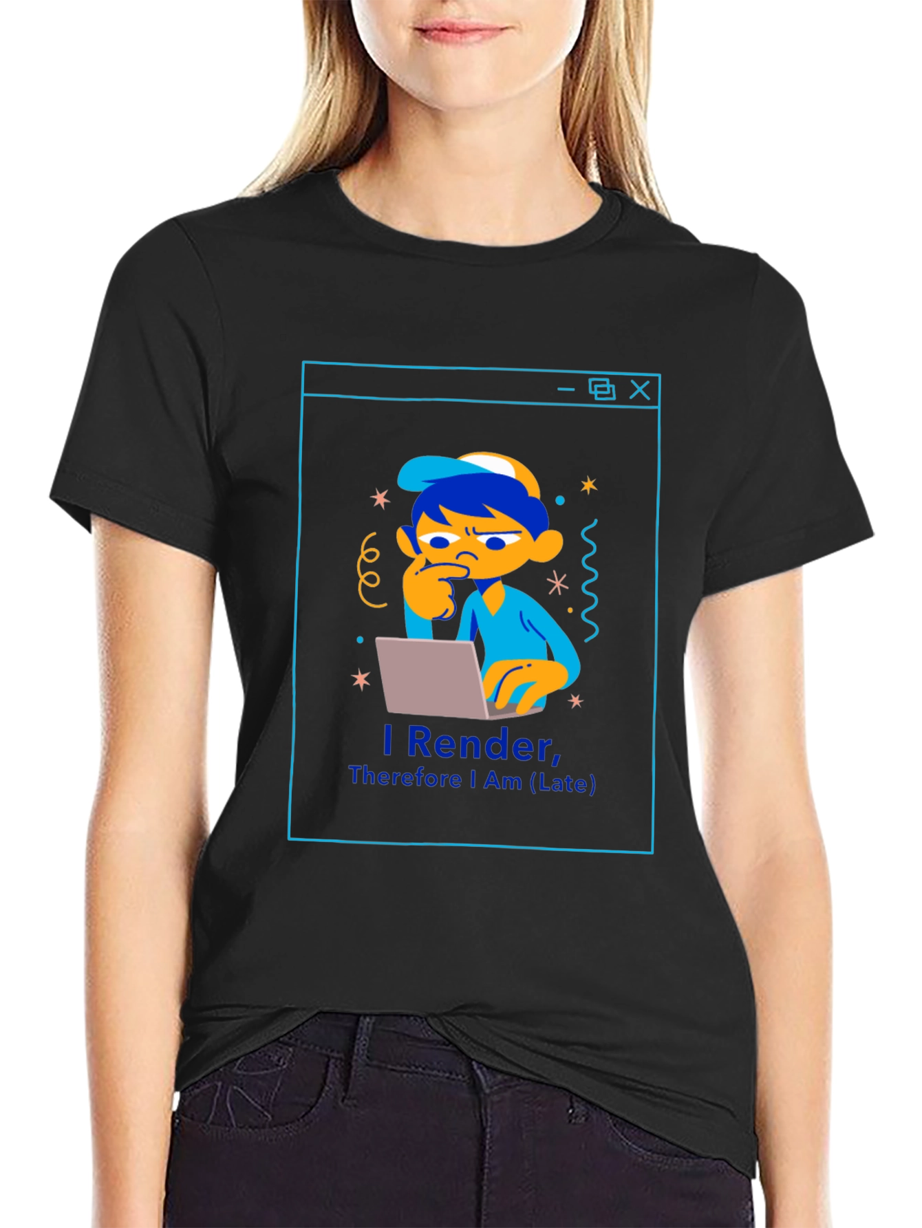 I Render Therefore I Am (Late) Black T-Shirt