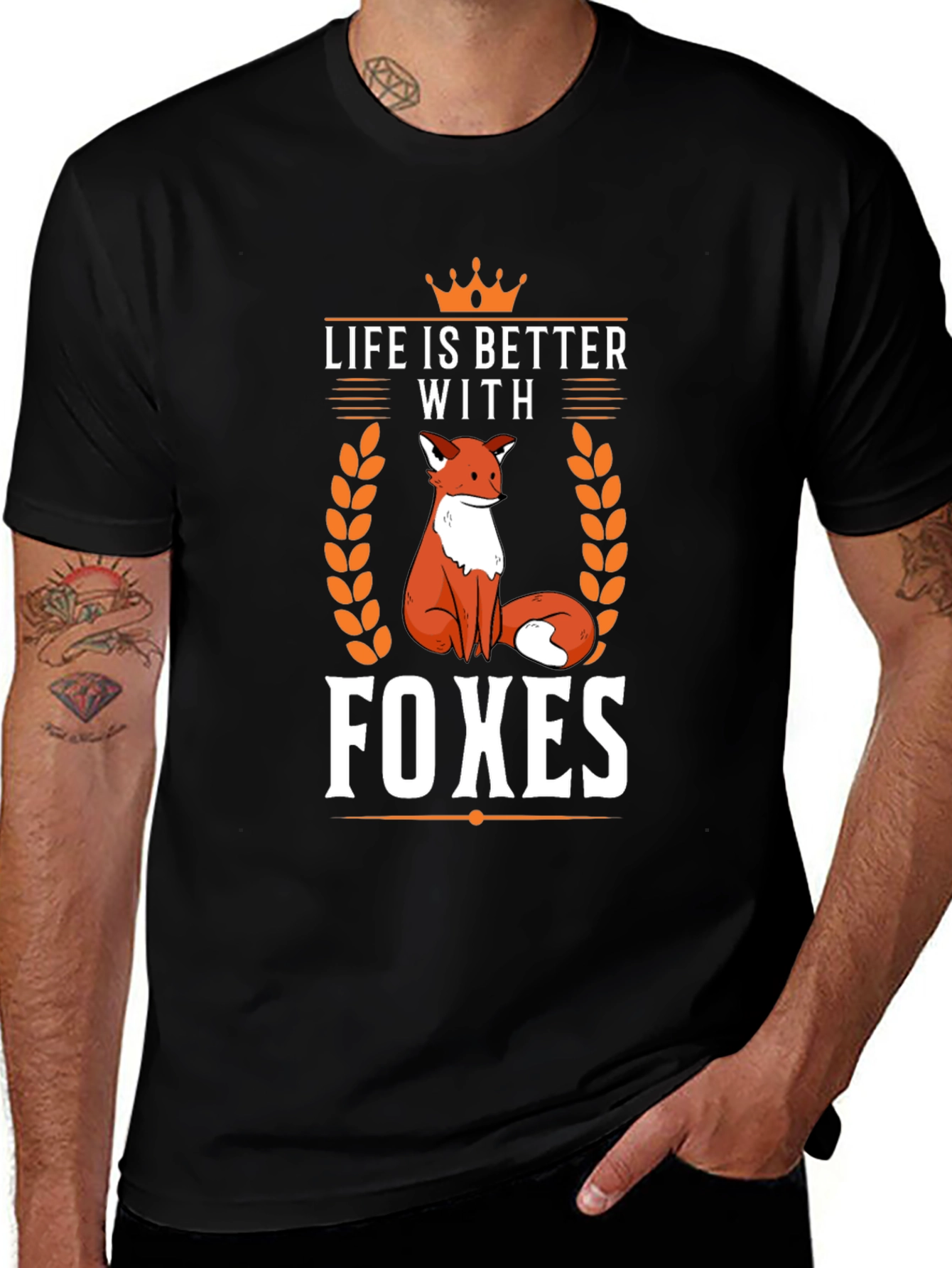 Life is Better with Foxes Black T-Shirt