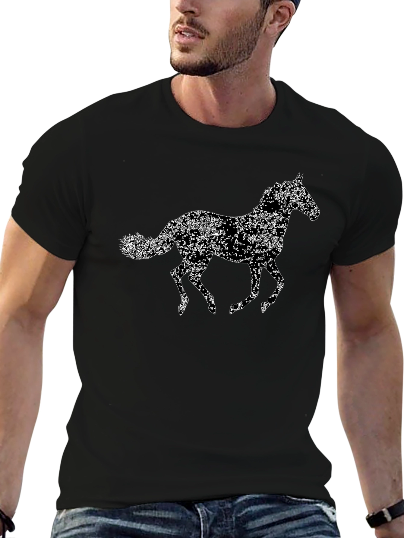 Floral Horse Graphic Tee - Black Cotton
