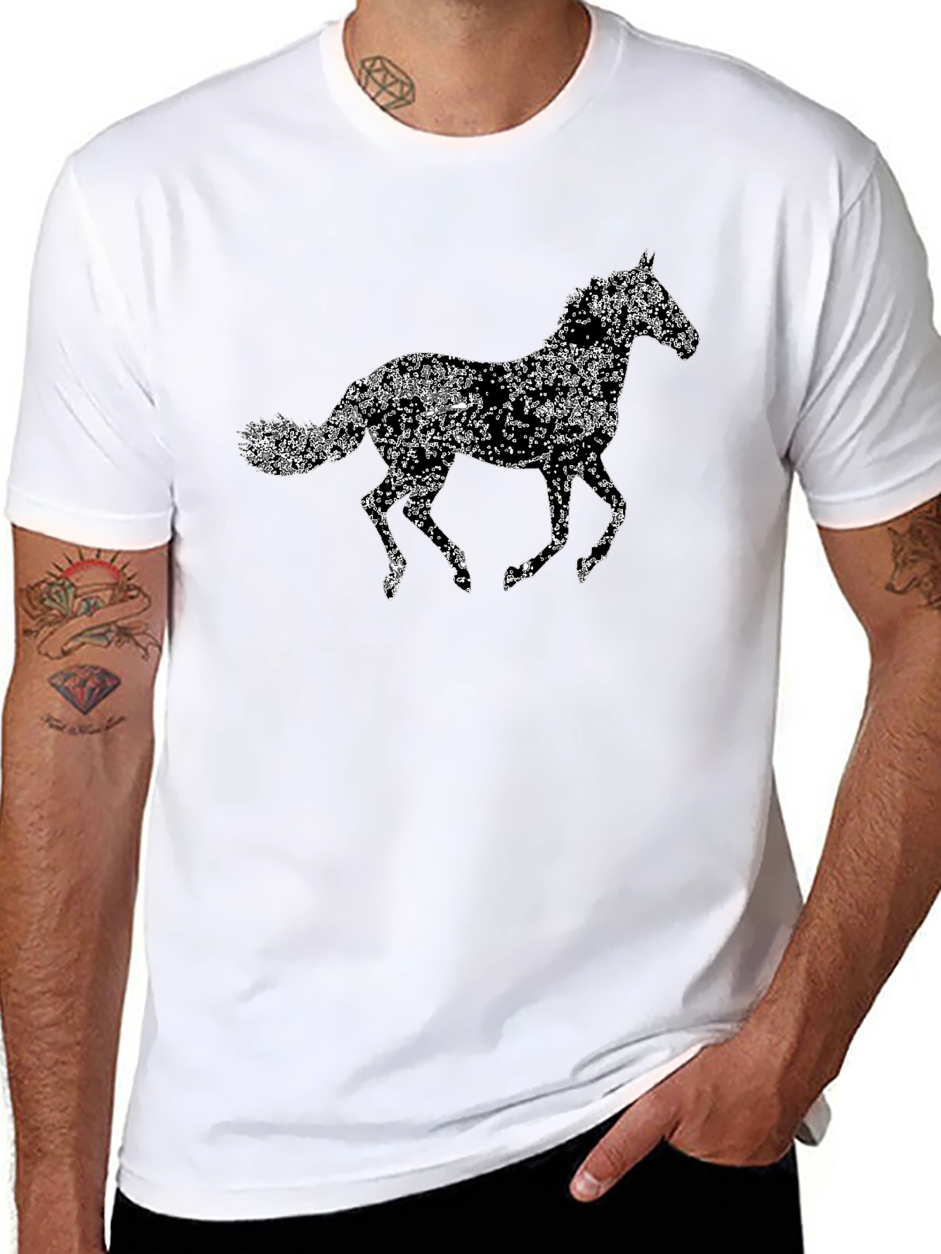 Floral Horse Graphic Tee - Black Cotton