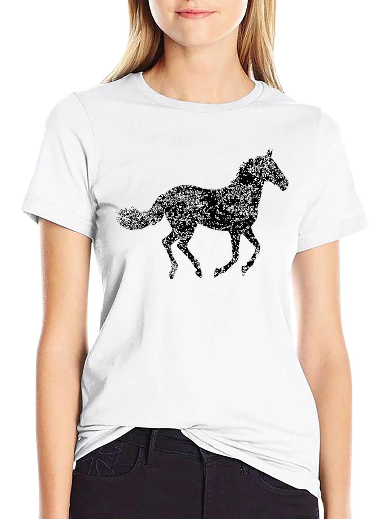 Floral Horse Graphic Tee - Black Cotton