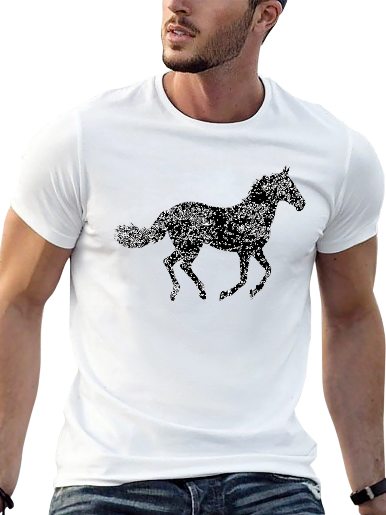Floral Horse Graphic Tee - Black Cotton