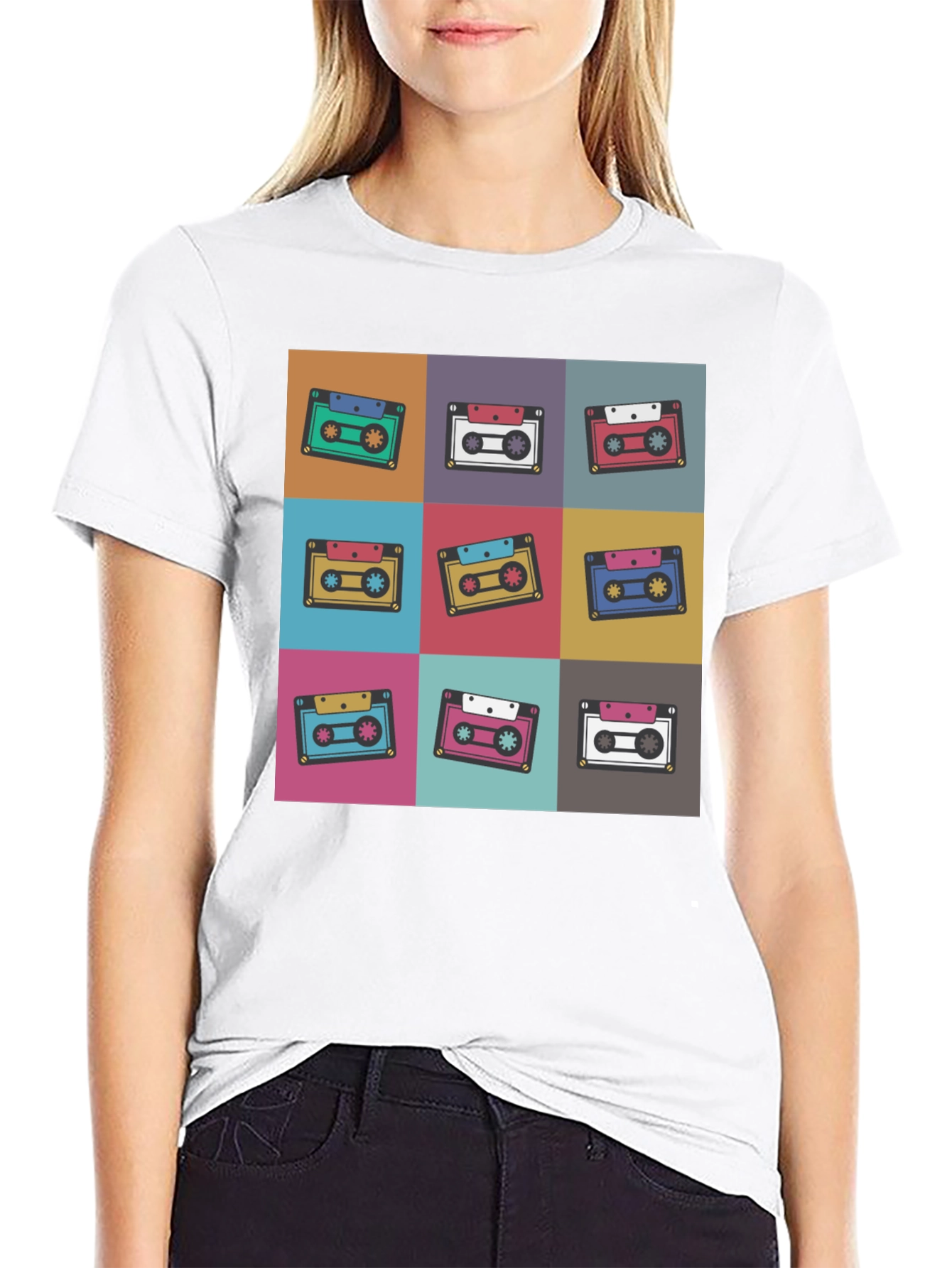 Retro Cassette Tape Pattern T-Shirt