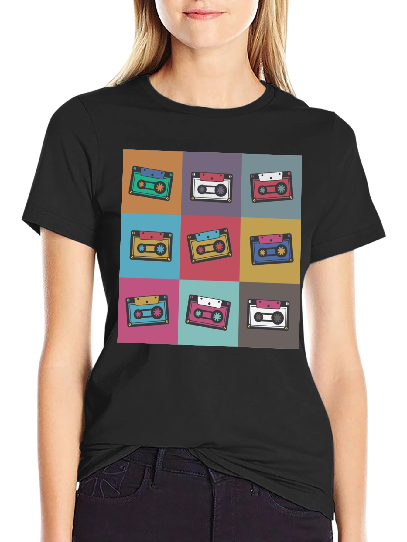 Retro Cassette Tape Pattern T-Shirt