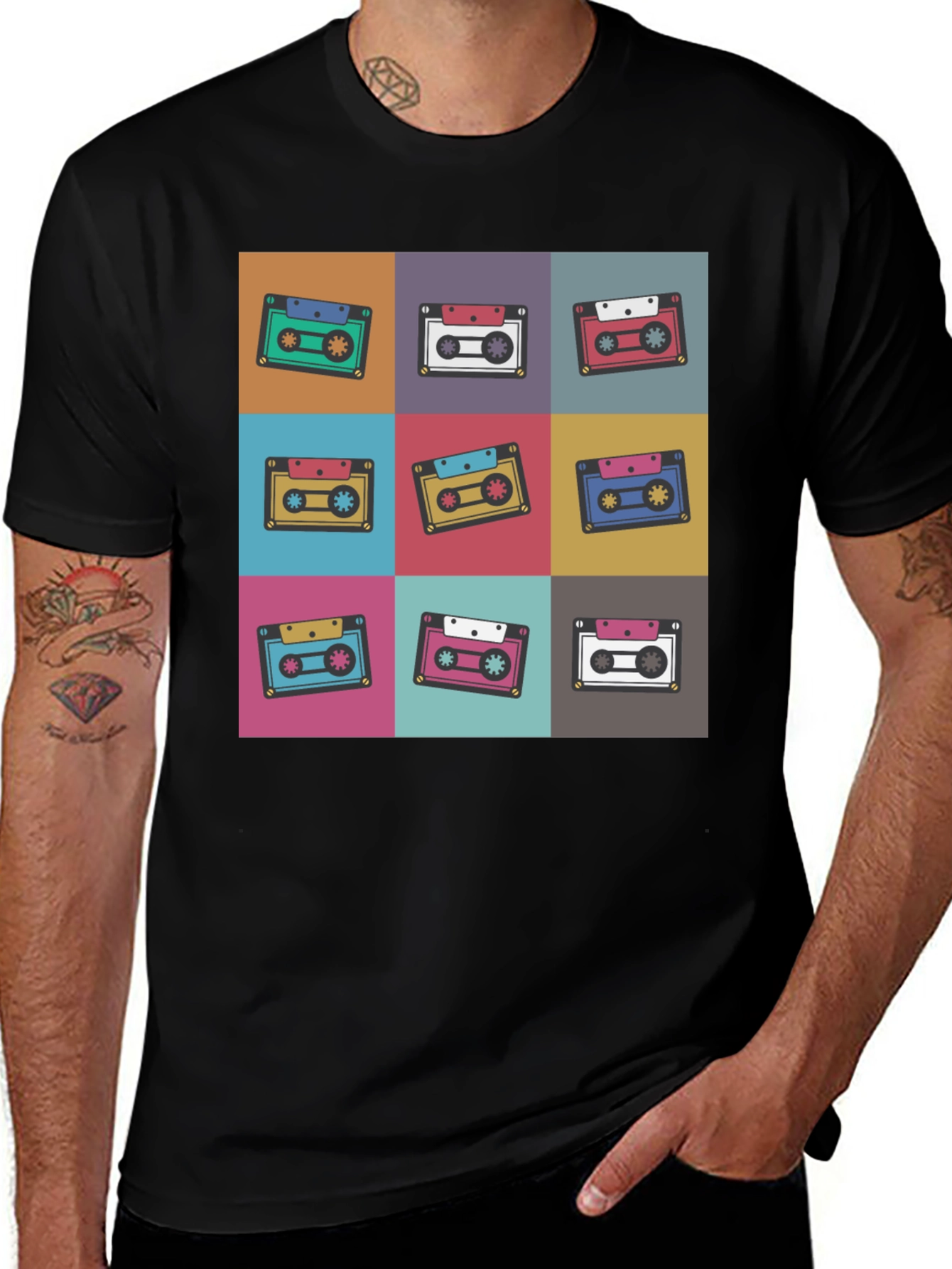 Retro Cassette Tape Pattern T-Shirt