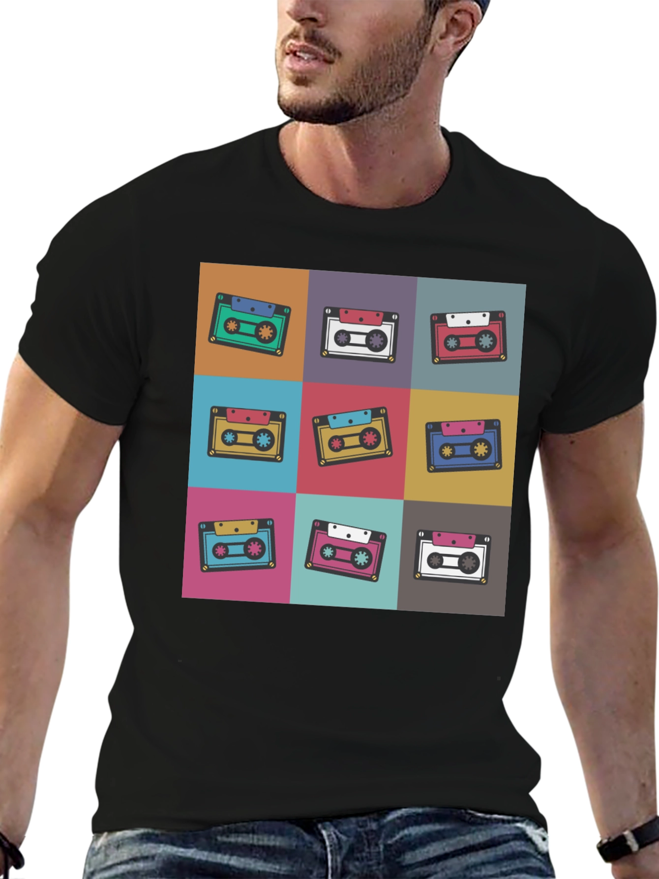 Retro Cassette Tape Pattern T-Shirt