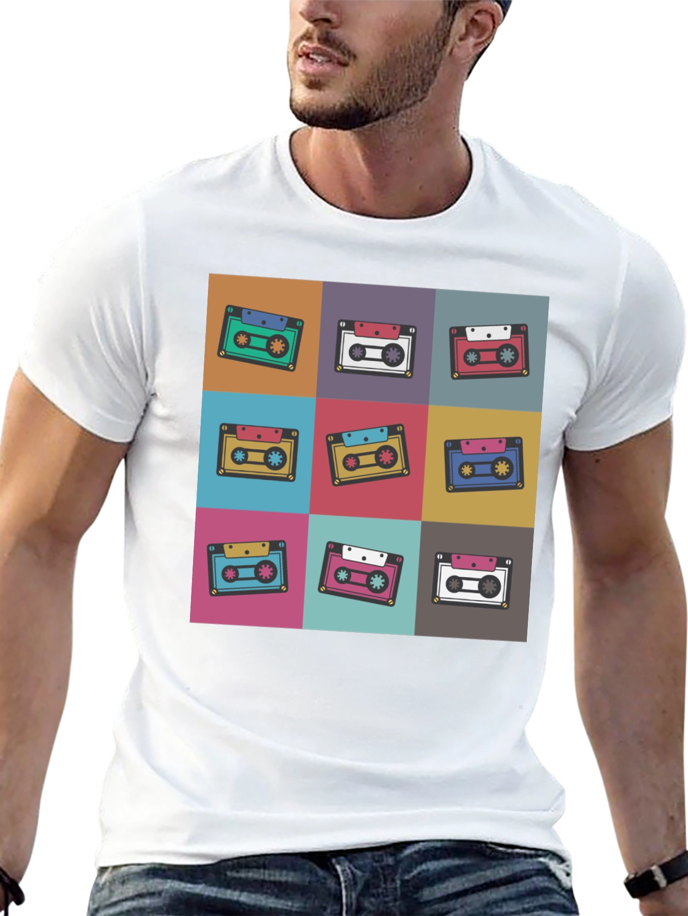 Retro Cassette Tape Pattern T-Shirt