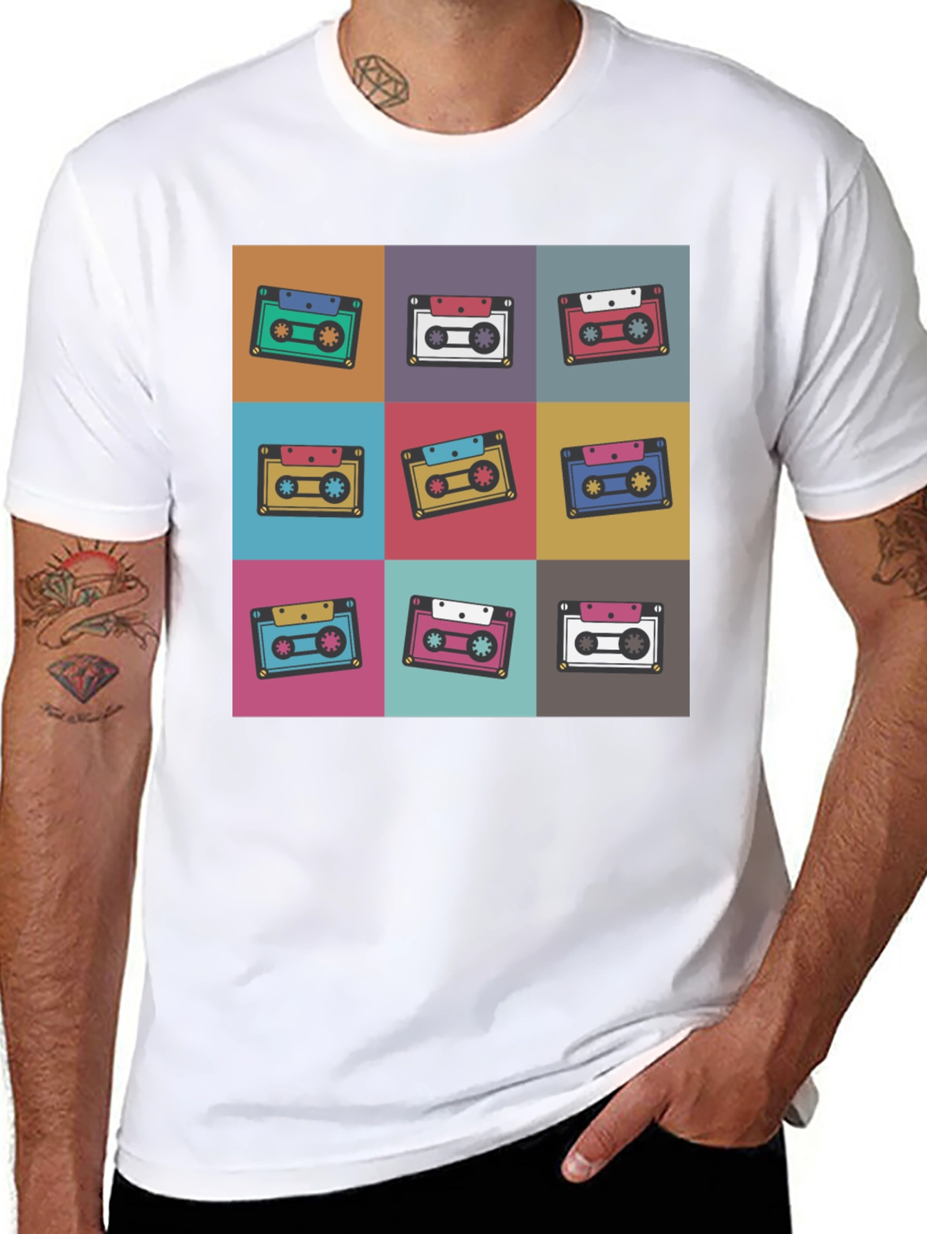 Retro Cassette Tape Pattern T-Shirt