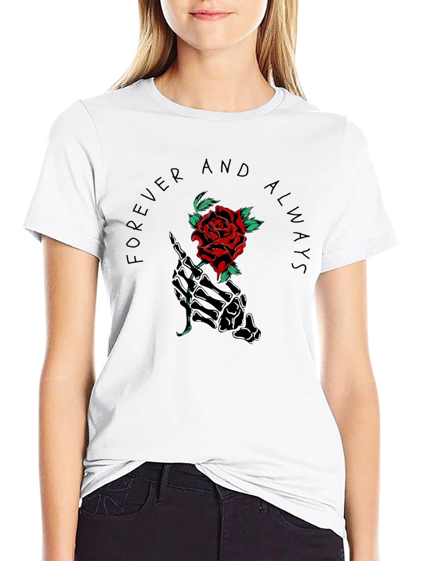 Forever Always Rose Skeleton Hand Graphic Tee