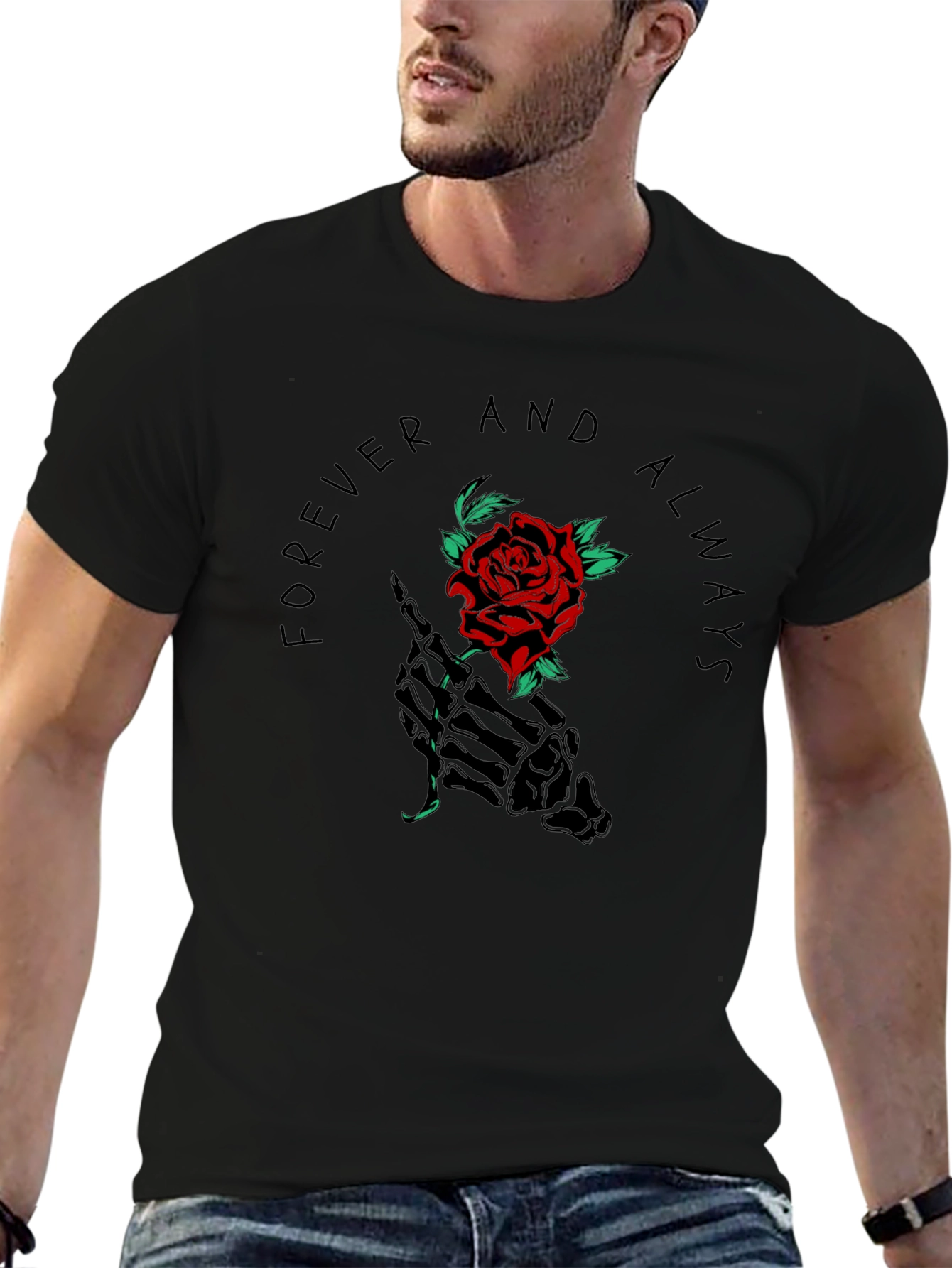 Forever Always Rose Skeleton Hand Graphic Tee