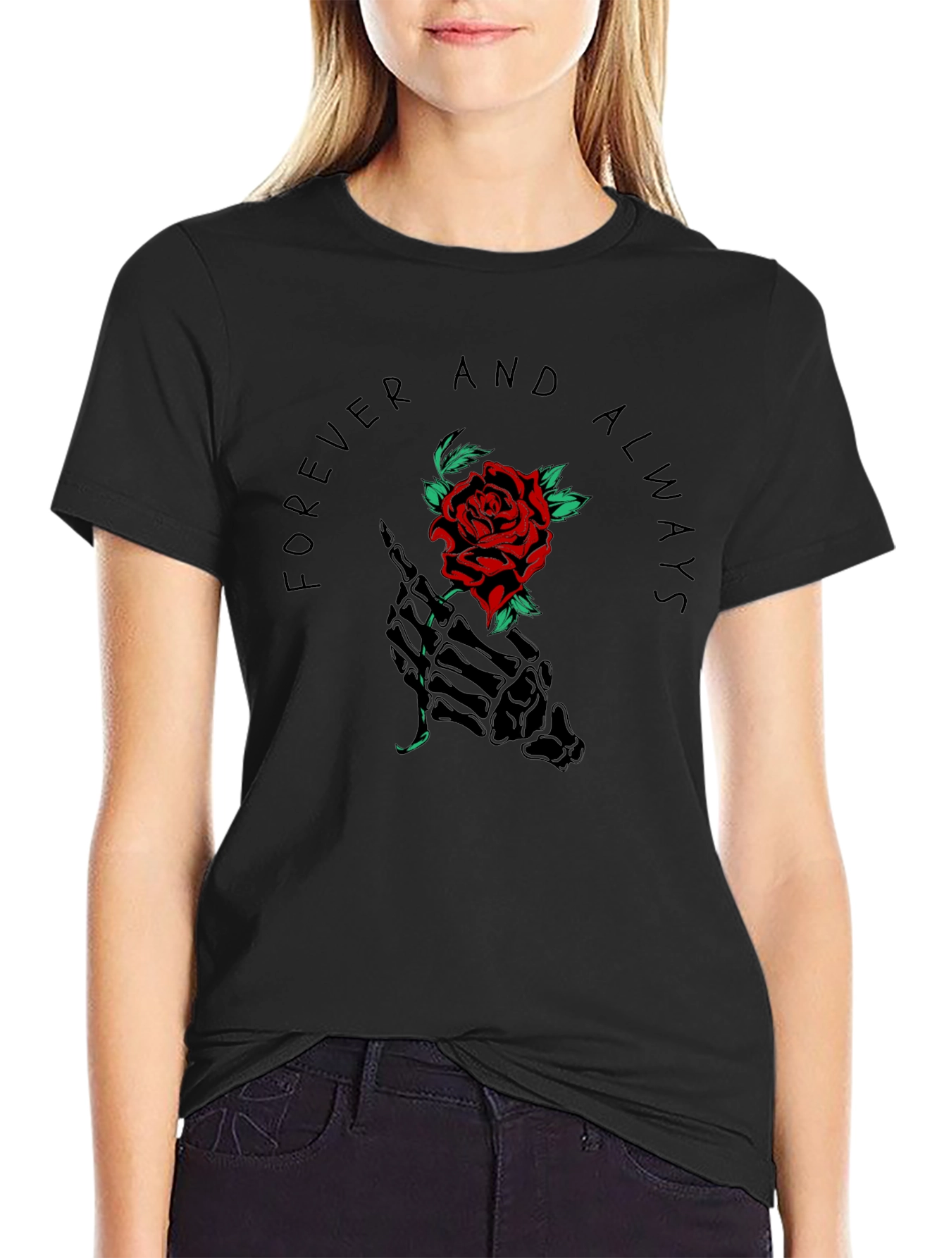 Forever Always Rose Skeleton Hand Graphic Tee