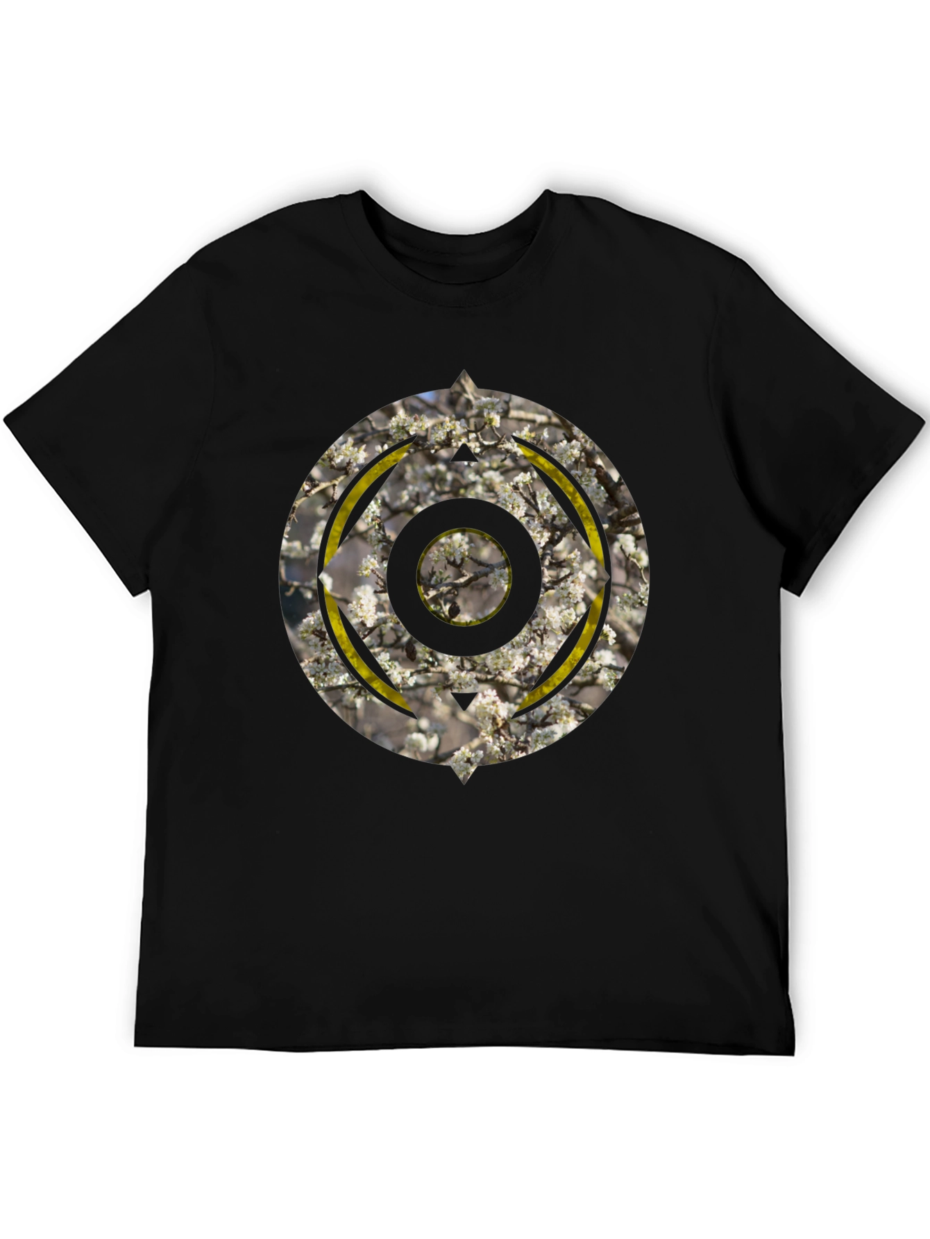 Abstract Circular Graphic Print Black T-Shirt