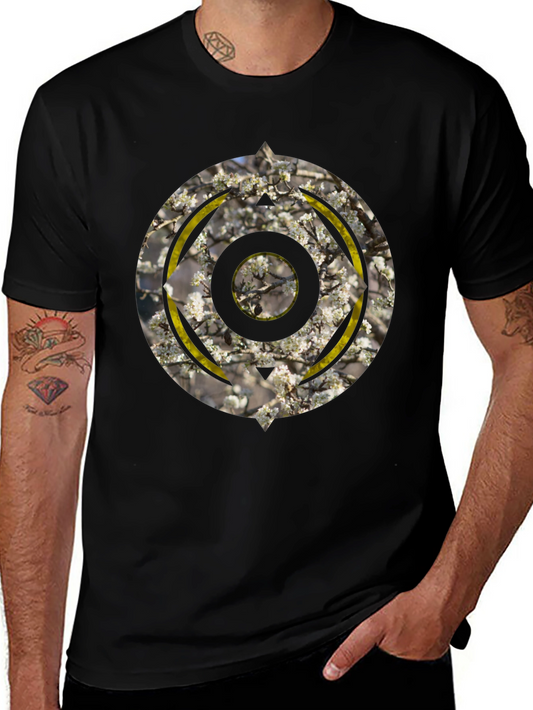 Abstract Circular Graphic Print Black T-Shirt