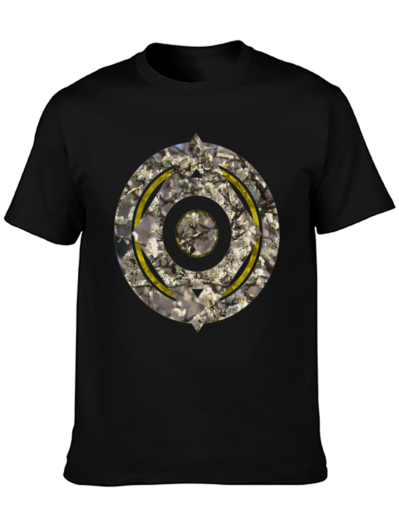 Abstract Circular Graphic Print Black T-Shirt
