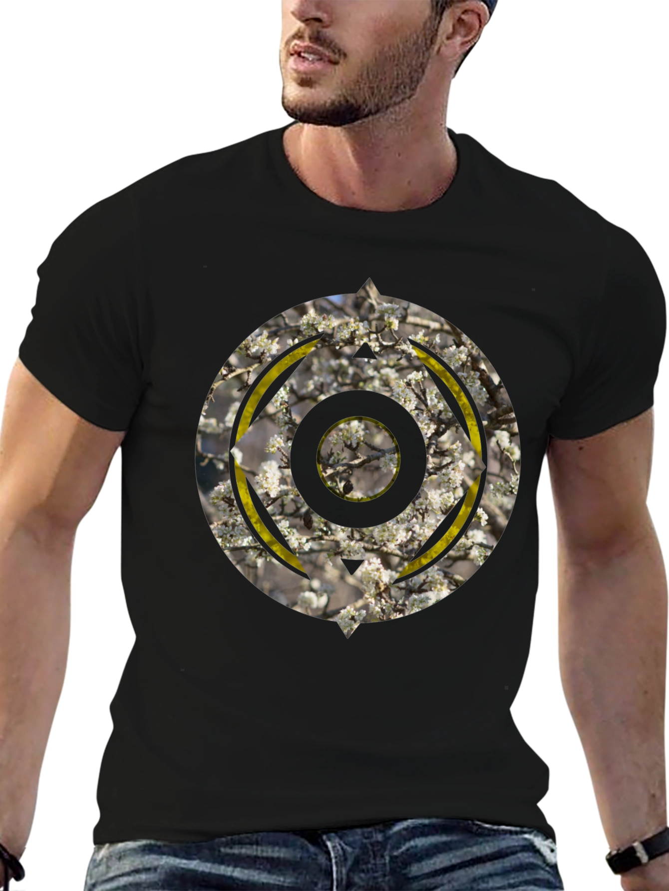 Abstract Circular Graphic Print Black T-Shirt