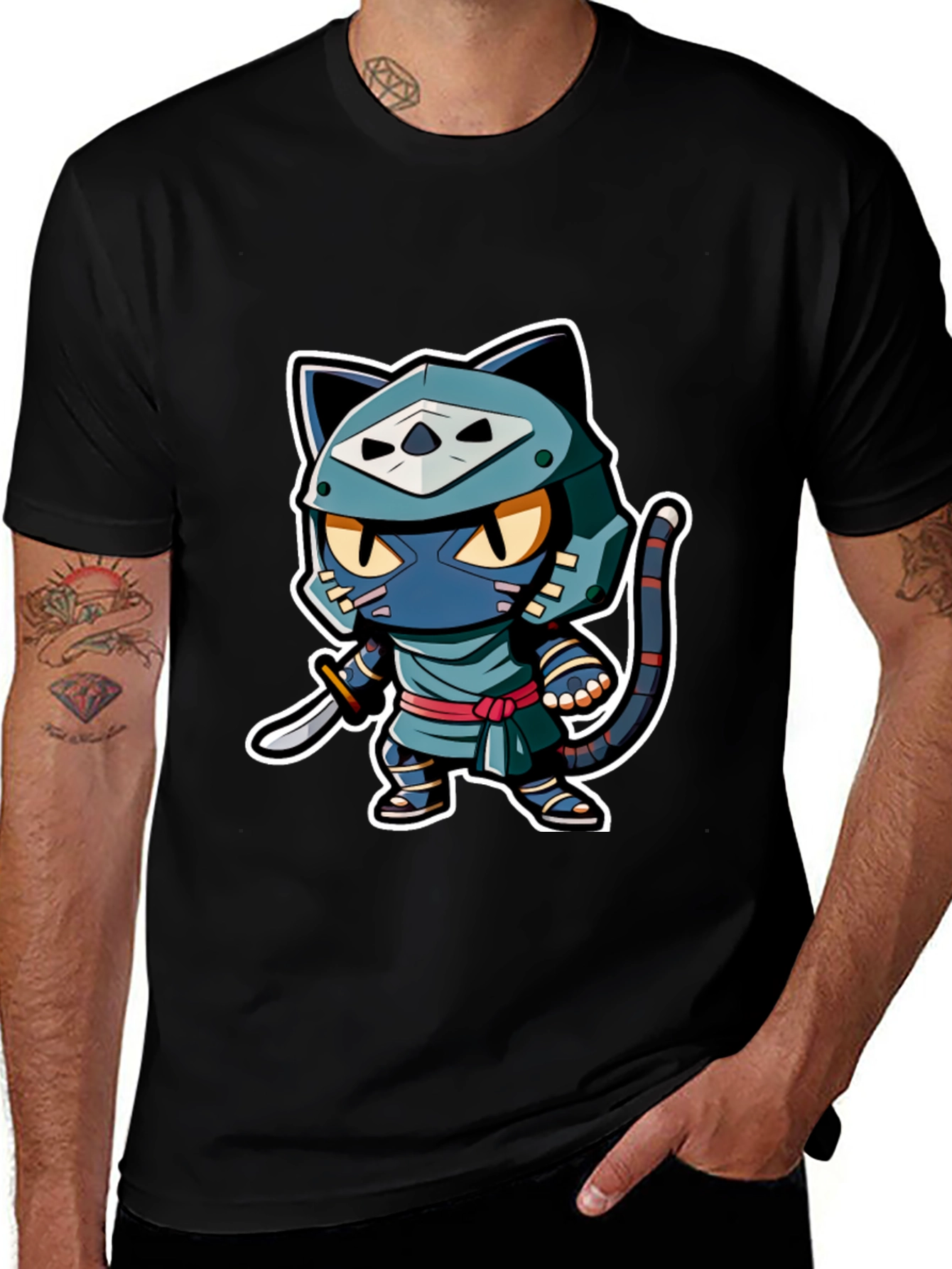 Ninja Cat Graphic Tee - Black