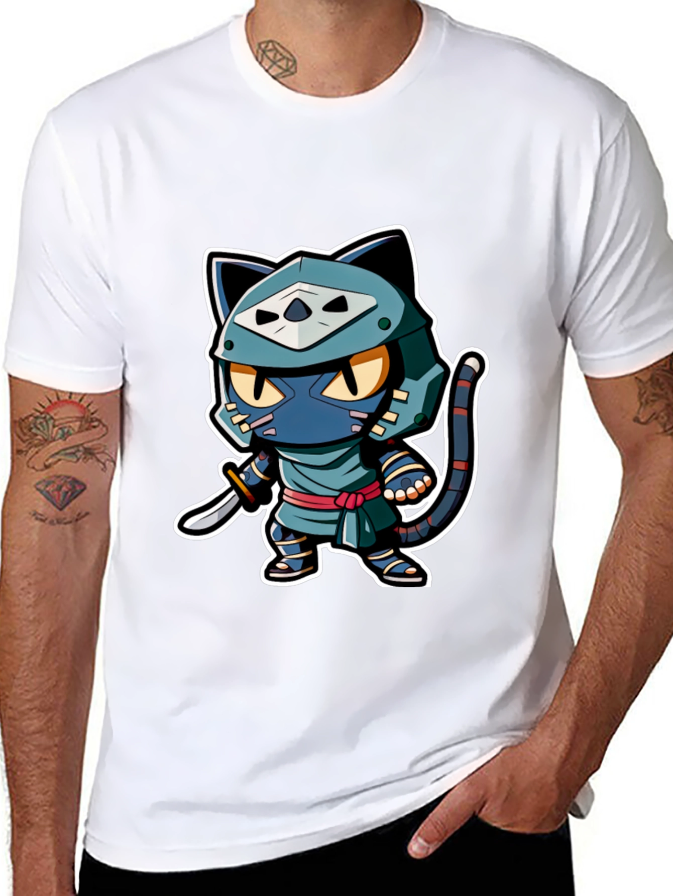 Ninja Cat Graphic Tee - Black