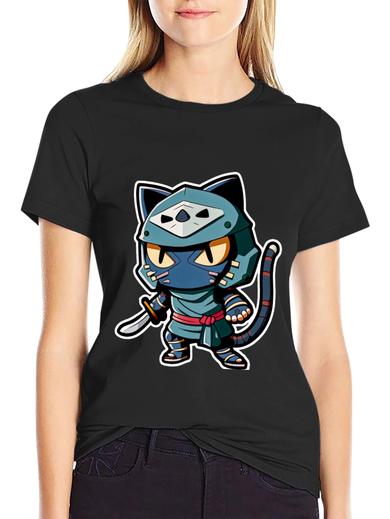 Ninja Cat Graphic Tee - Black