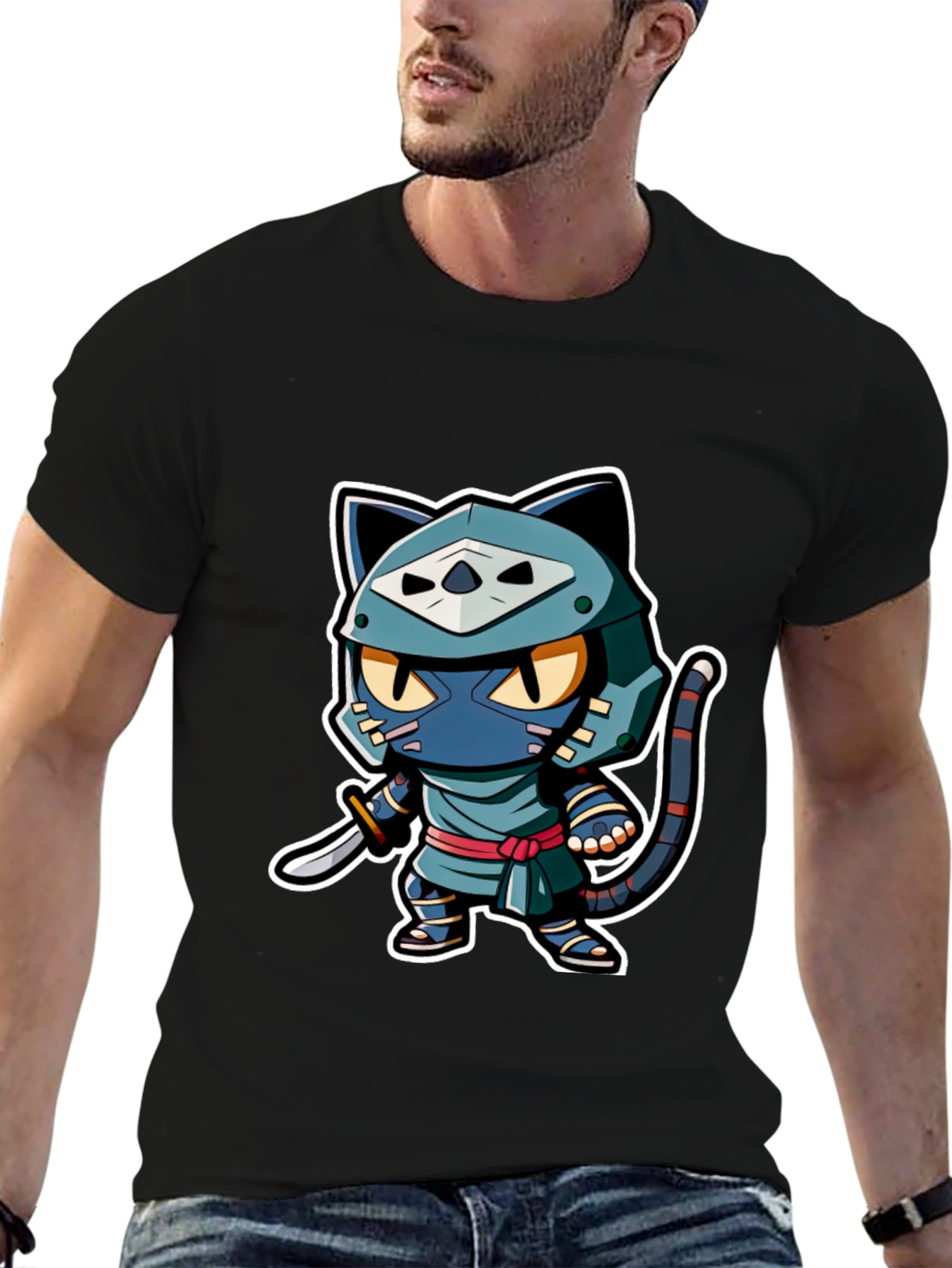 Ninja Cat Graphic Tee - Black