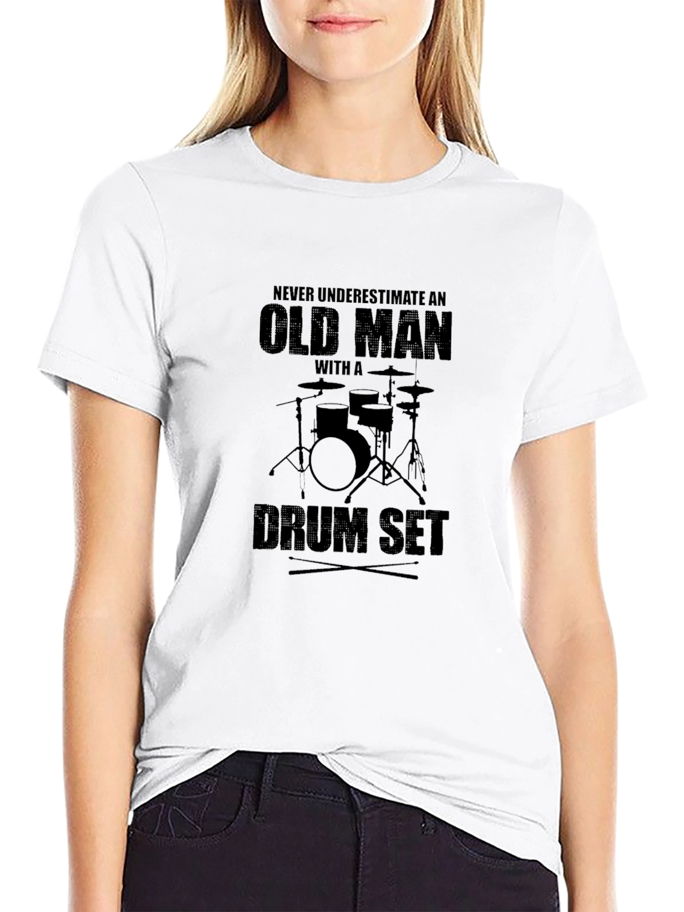 Old Man Drum Set Black T-Shirt