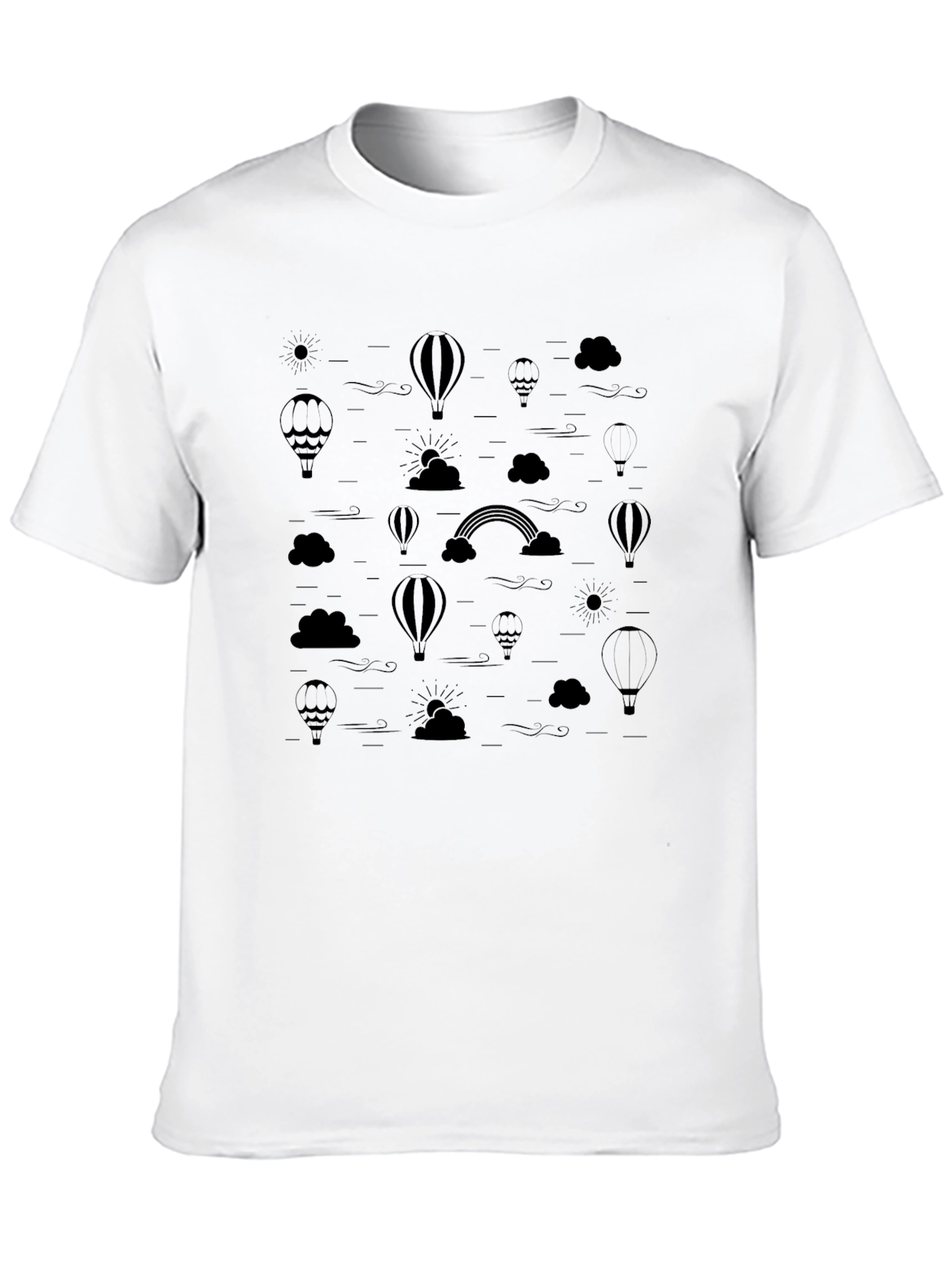 Mens Black Hot Air Balloon & Rainbow Print T-Shirt