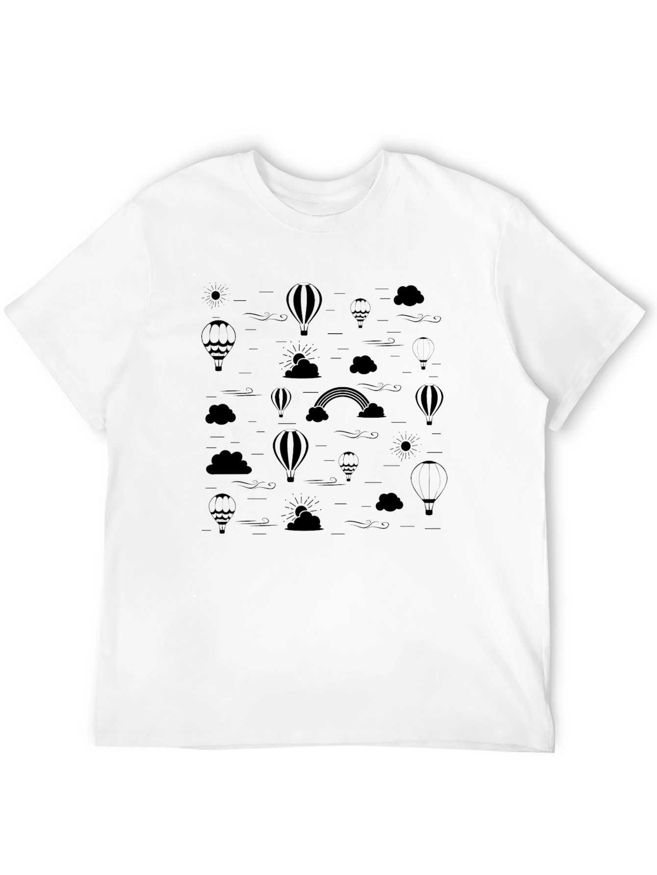 Mens Black Hot Air Balloon & Rainbow Print T-Shirt