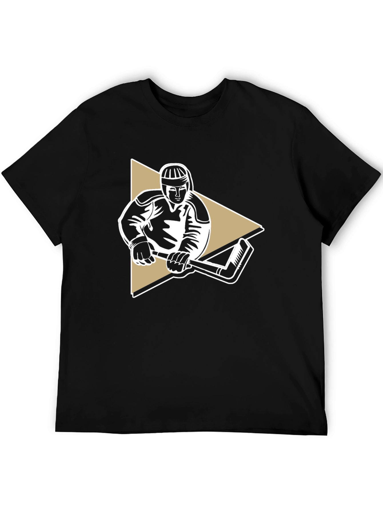 Hockey Player Graphic Tee - Black Cotton T-Shirt