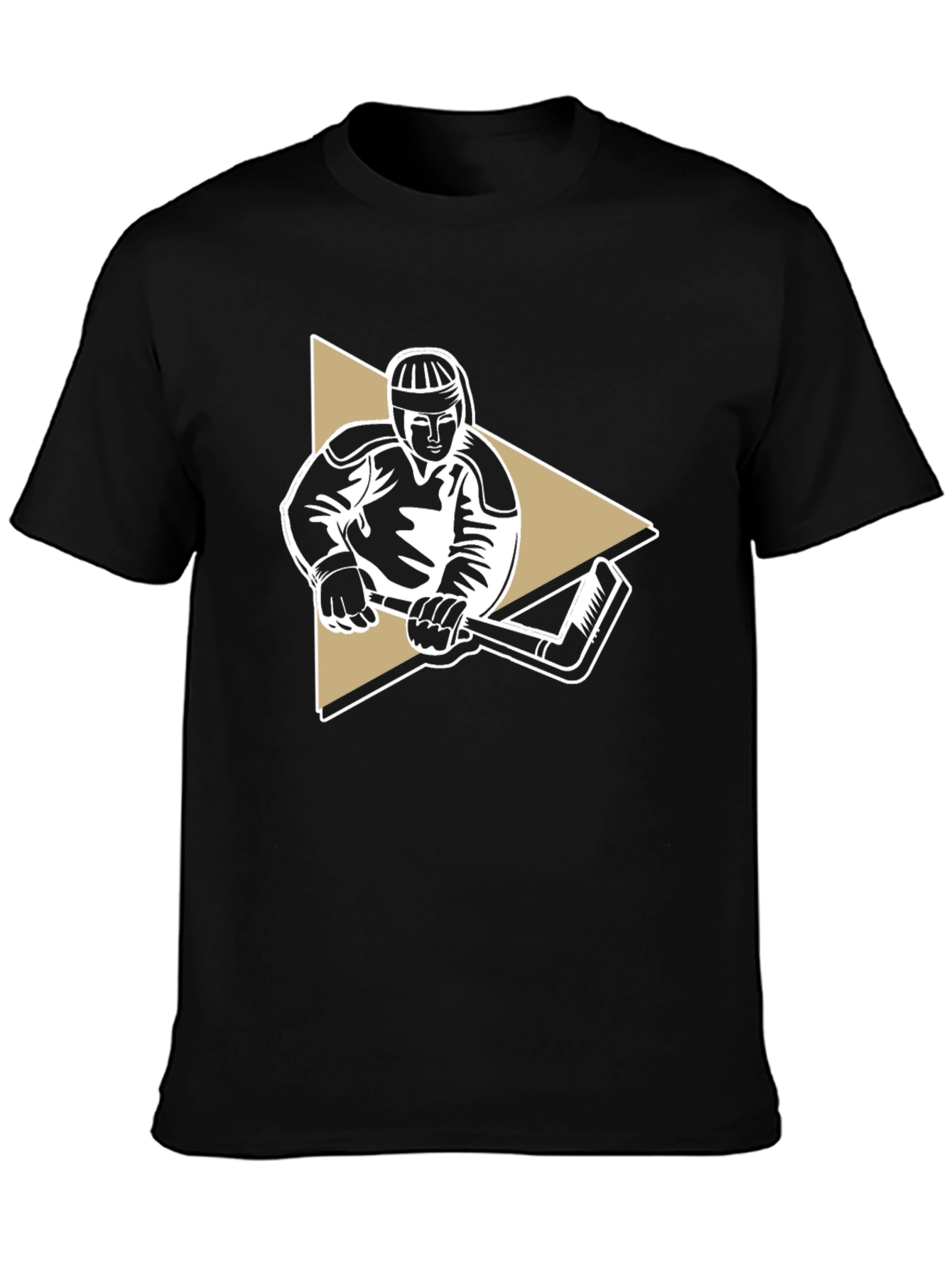 Hockey Player Graphic Tee - Black Cotton T-Shirt