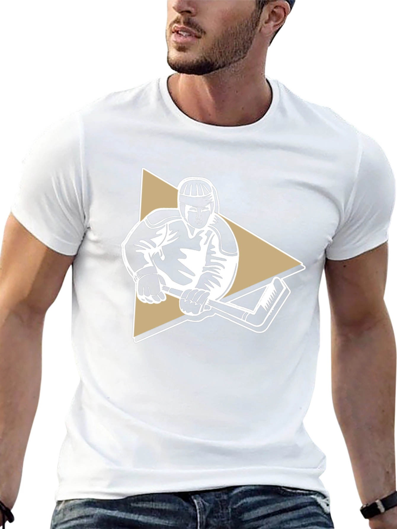 Hockey Player Graphic Tee - Black Cotton T-Shirt