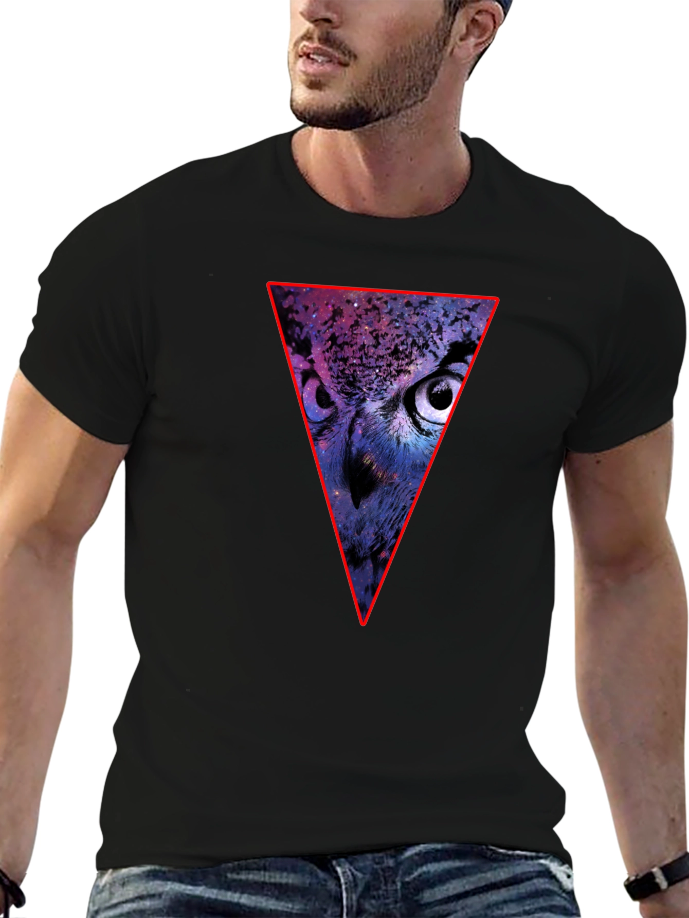 Cosmic Owl Triangle Graphic T-Shirt