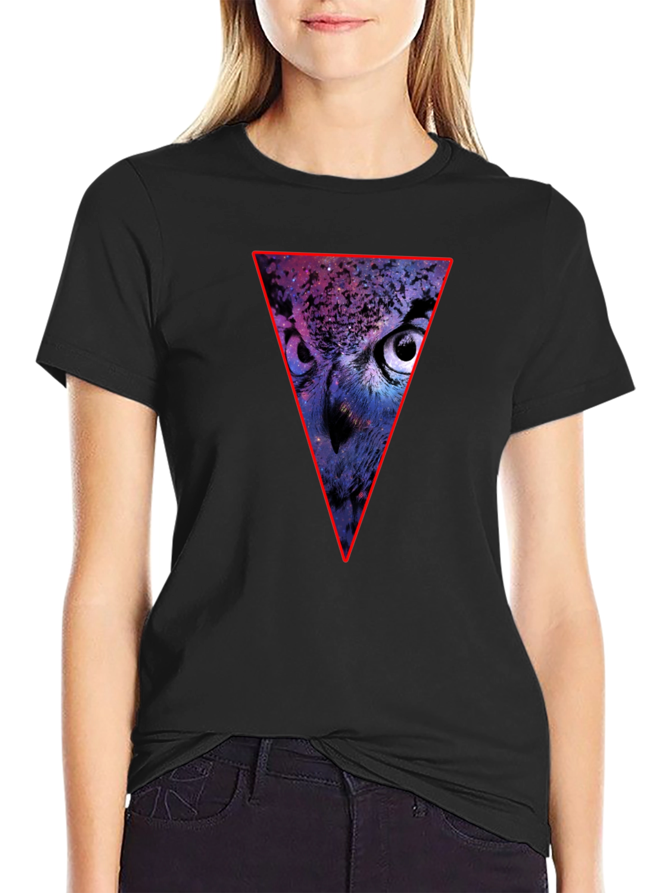 Cosmic Owl Triangle Graphic T-Shirt