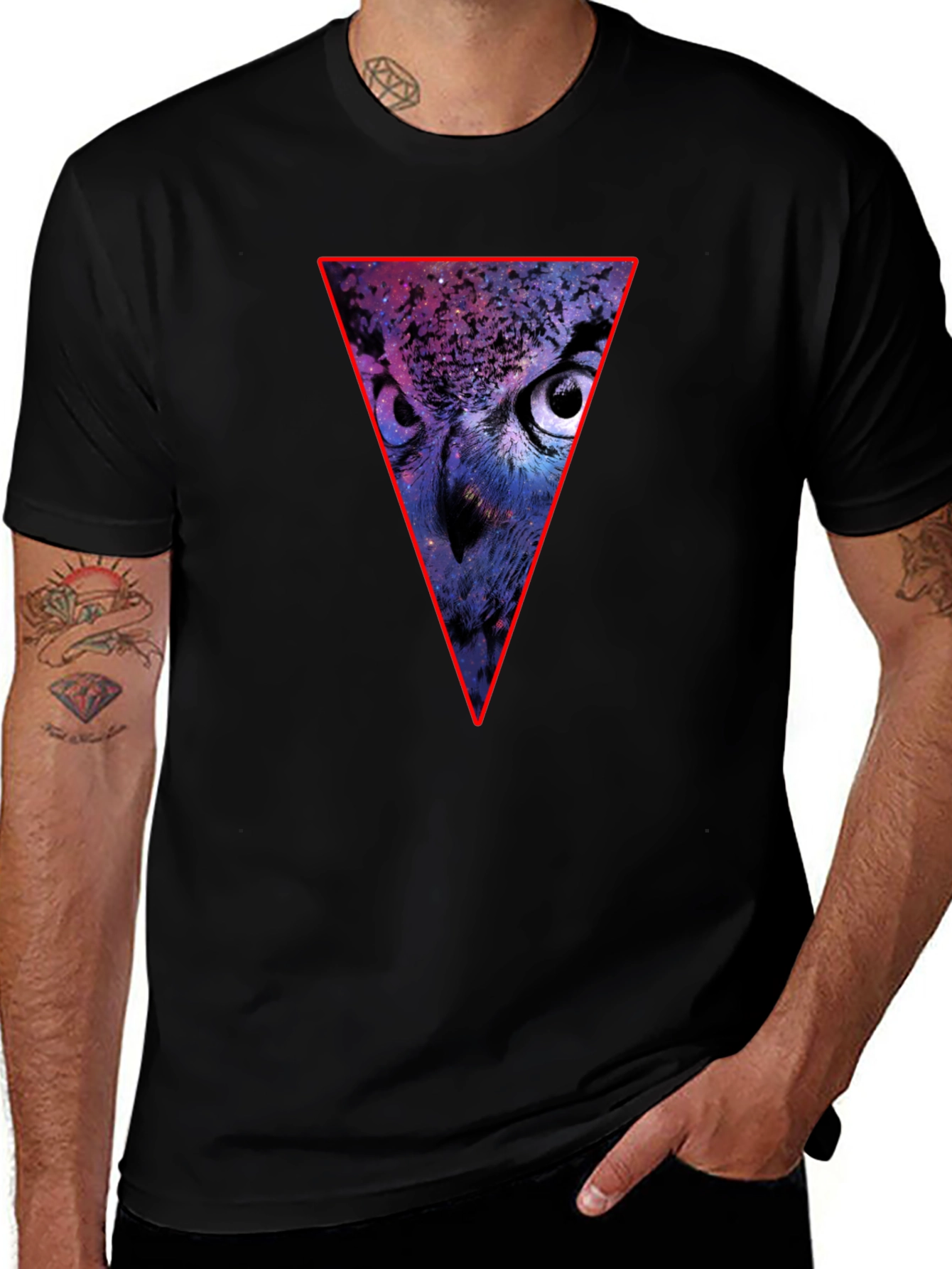 Cosmic Owl Triangle Graphic T-Shirt