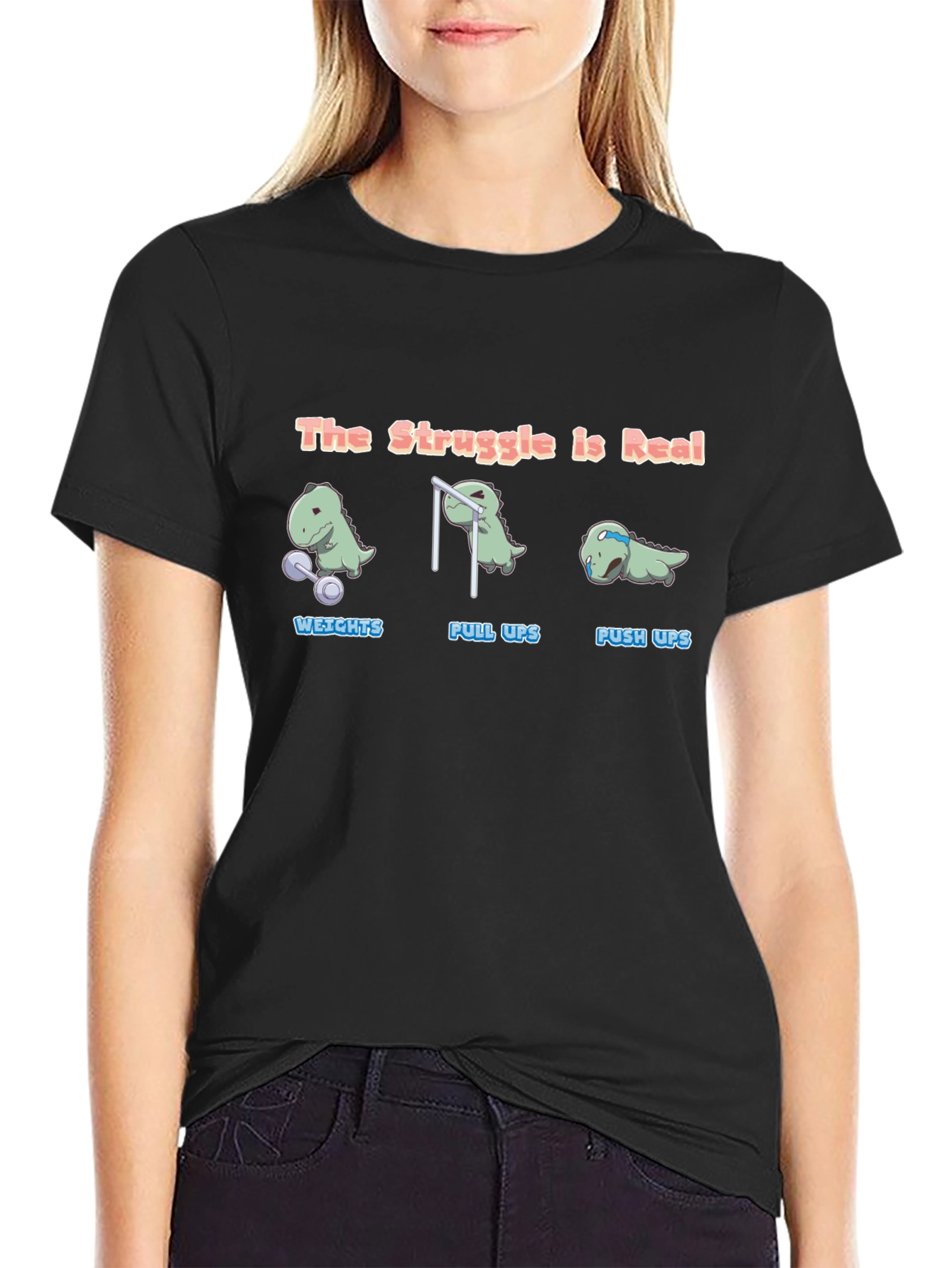 The Struggle is Real Dino Black T-Shirt