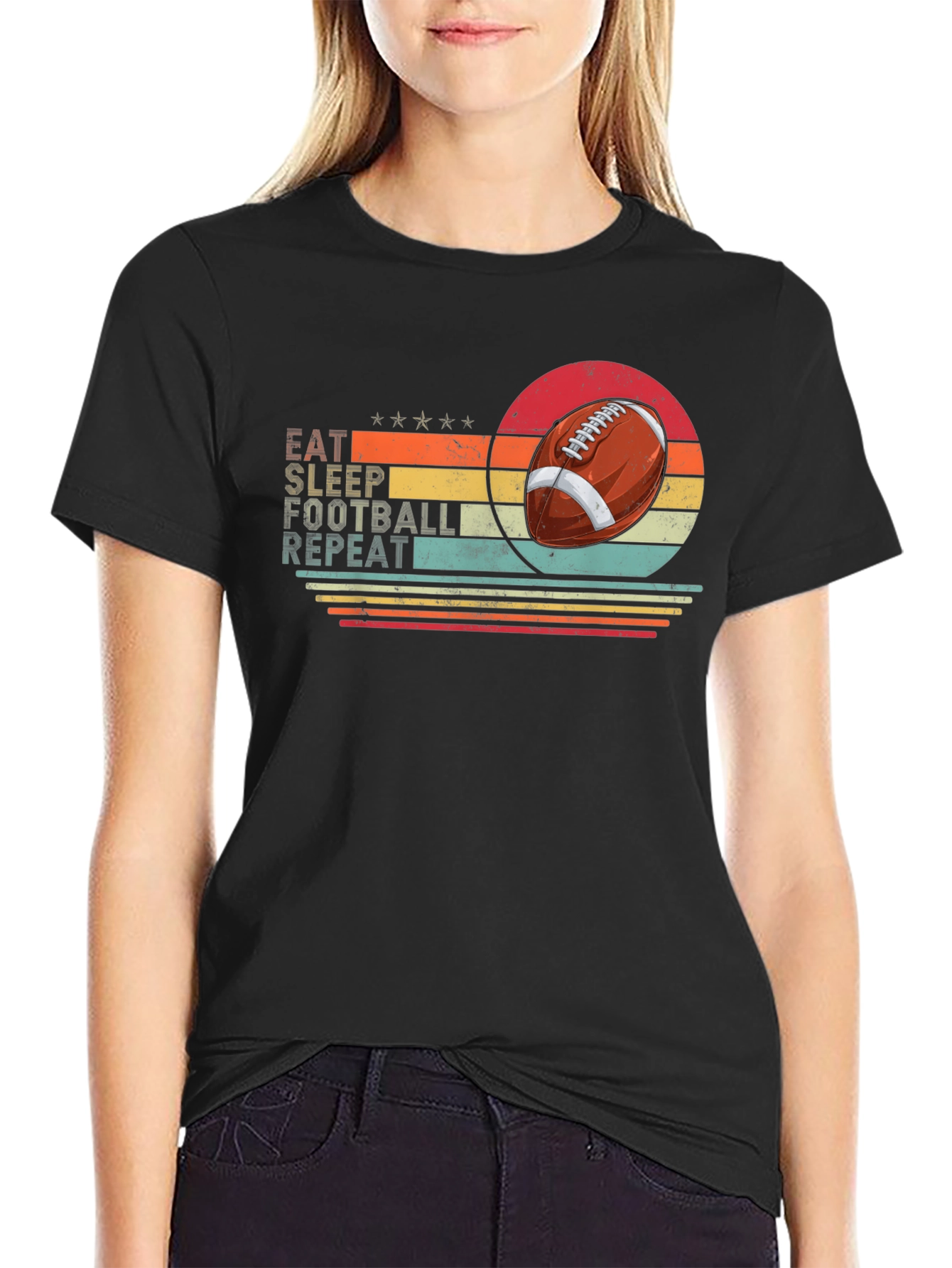Eat Sleep Football Repeat Black T-Shirt