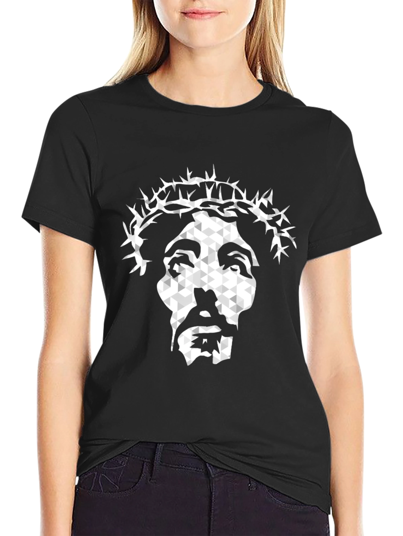 Geometric Jesus Graphic Tee - Black T-Shirt