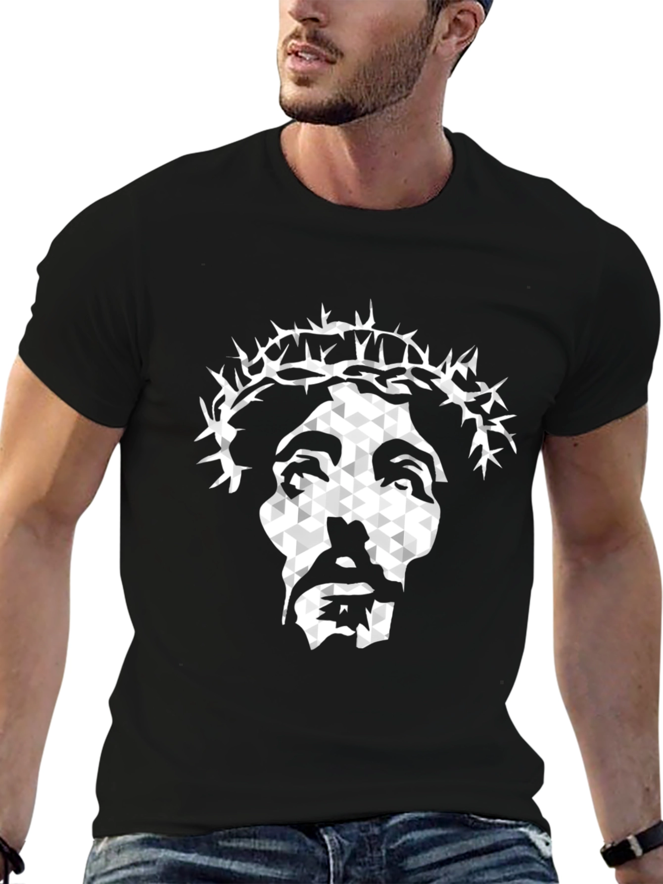 Geometric Jesus Graphic Tee - Black T-Shirt