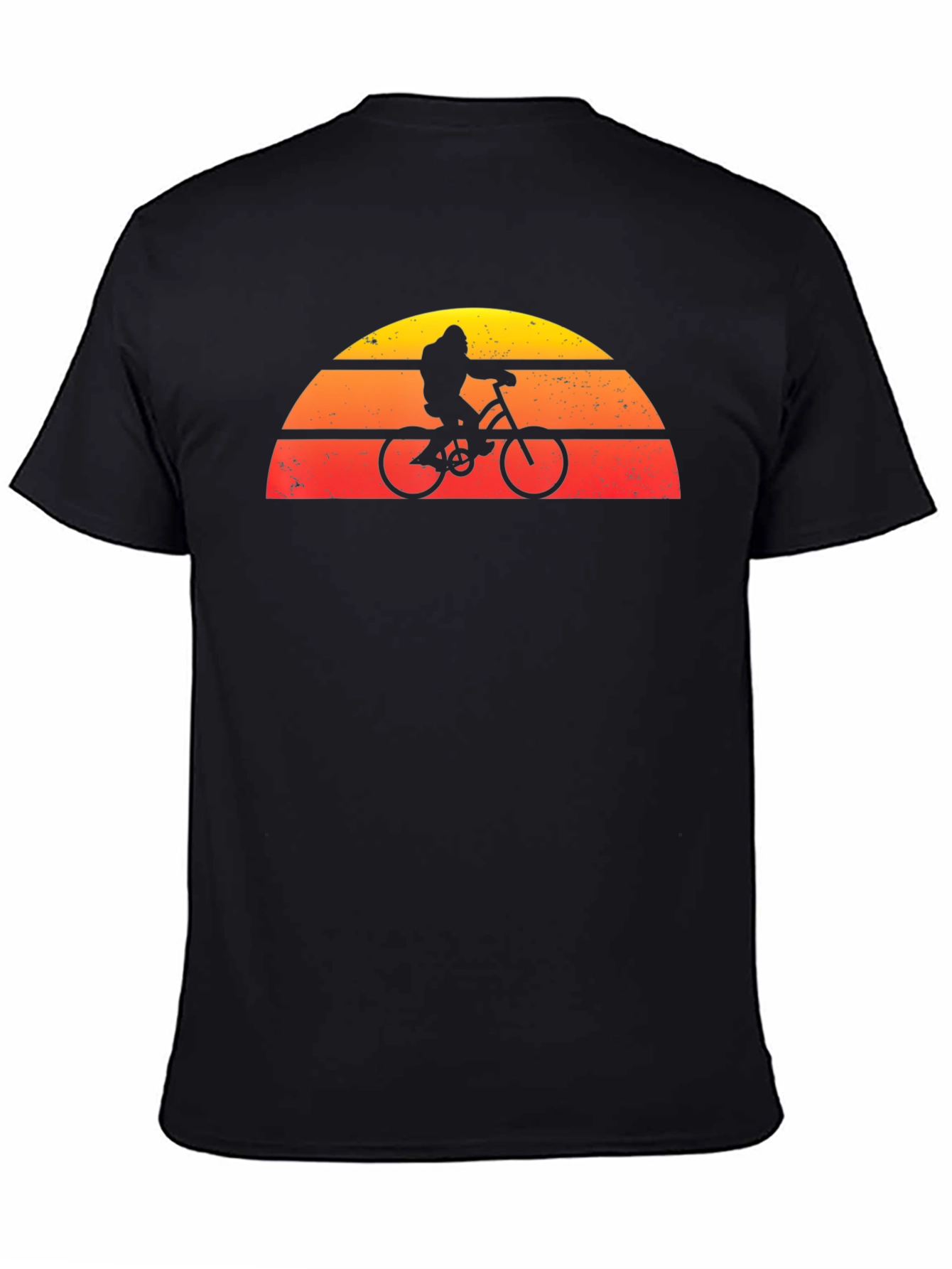 Retro Sunset Bigfoot on Bike Graphic Tee - Black