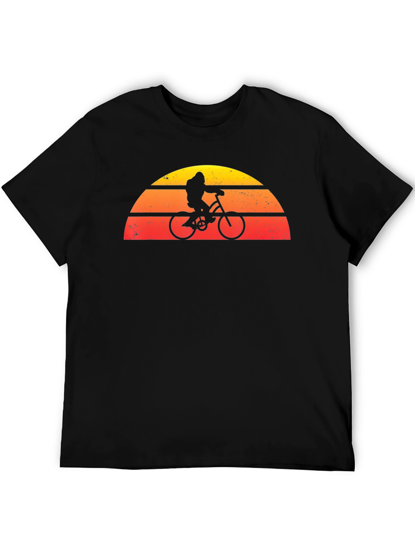 Retro Sunset Bigfoot on Bike Graphic Tee - Black