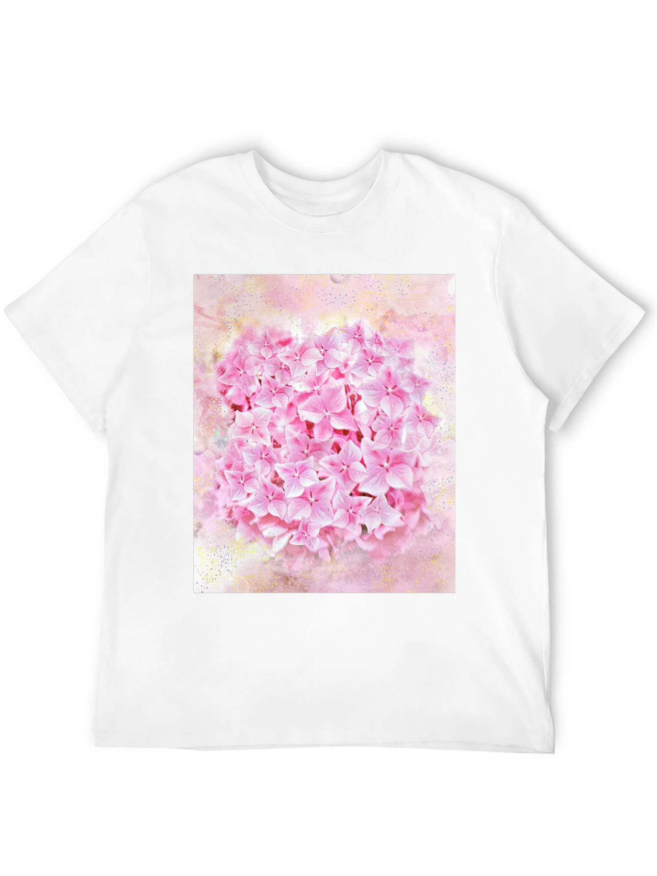 Pink Floral Print Black T-Shirt
