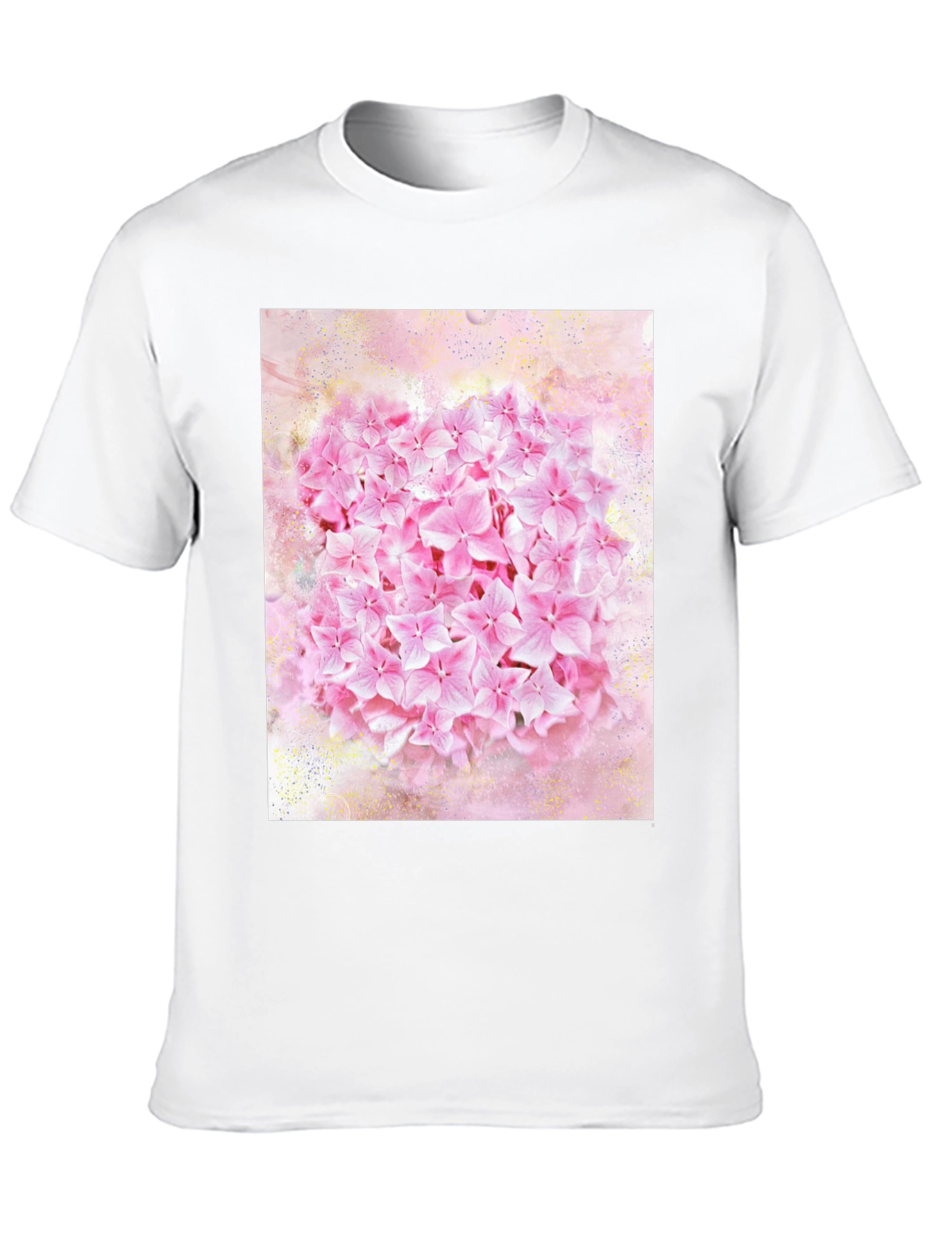 Pink Floral Print Black T-Shirt