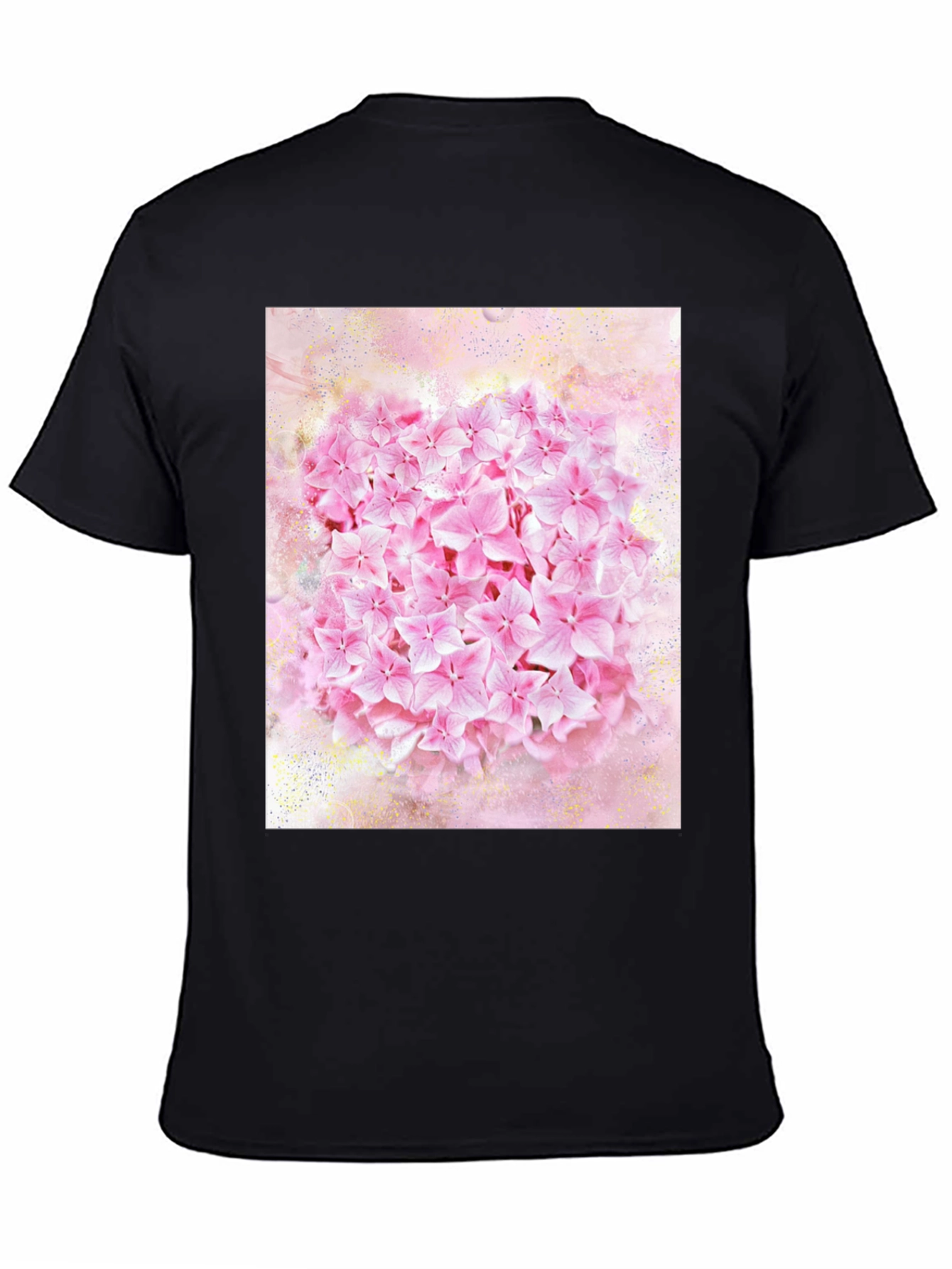 Pink Floral Print Black T-Shirt