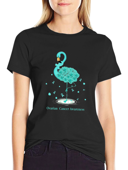 Ovarian Cancer Awareness Flamingo T-Shirt