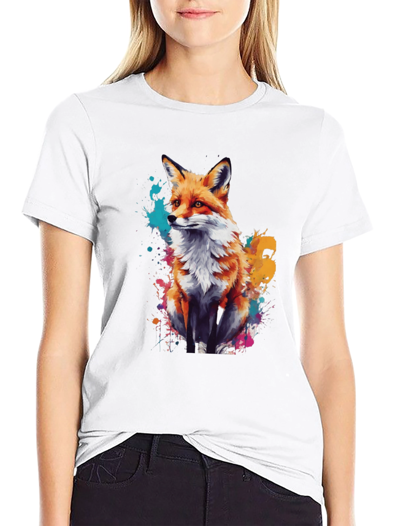 Fox Splash T-Shirt - Artistic Animal Graphic Tee