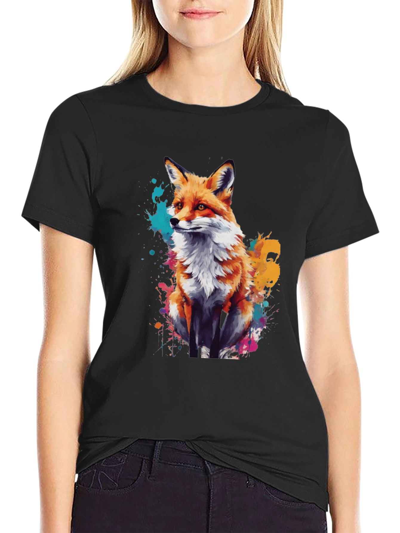 Fox Splash T-Shirt - Artistic Animal Graphic Tee