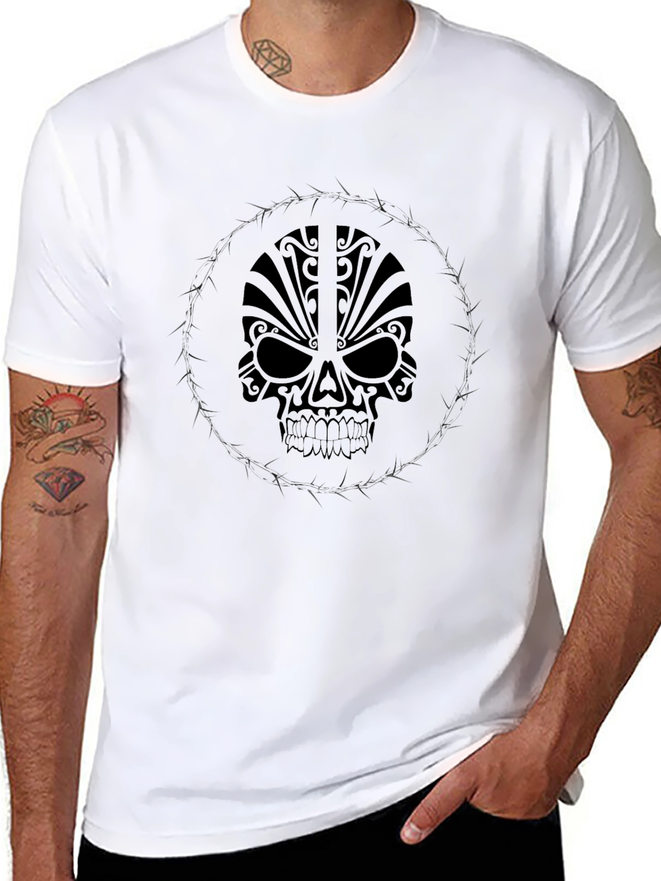 Tribal Skull Graphic Black T-Shirt