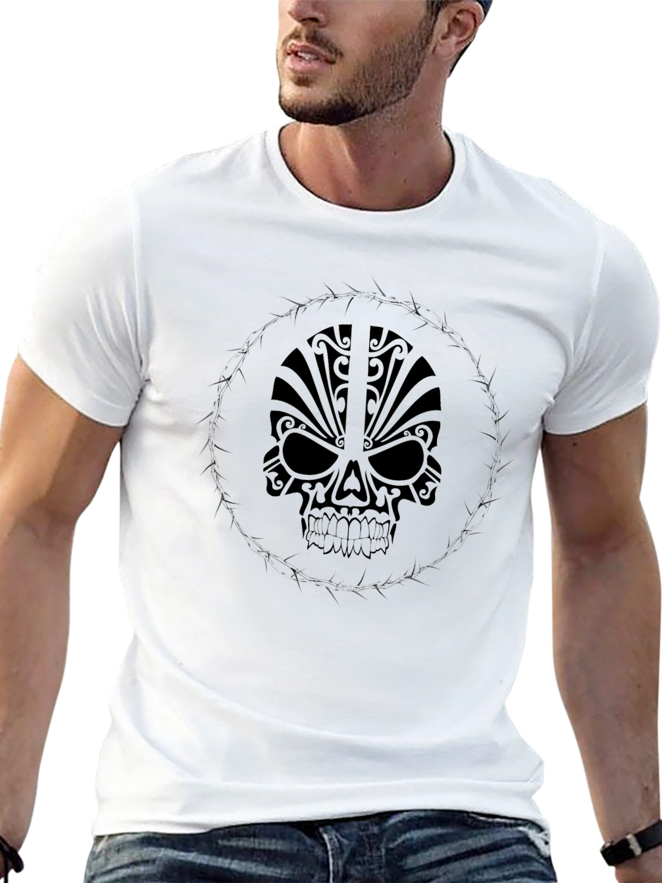 Tribal Skull Graphic Black T-Shirt