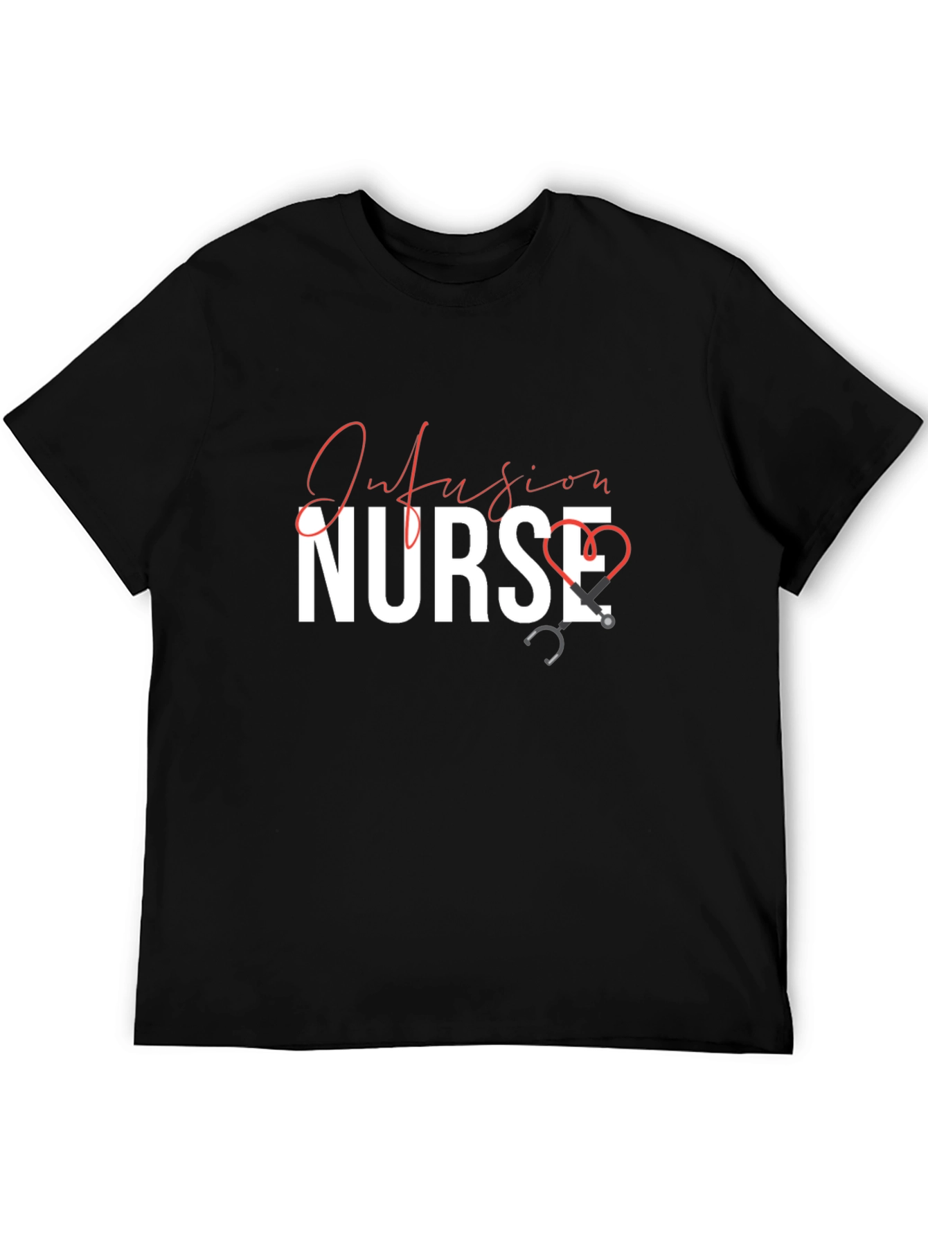 Infusion Nurse Black T-Shirt with Stethoscope Design