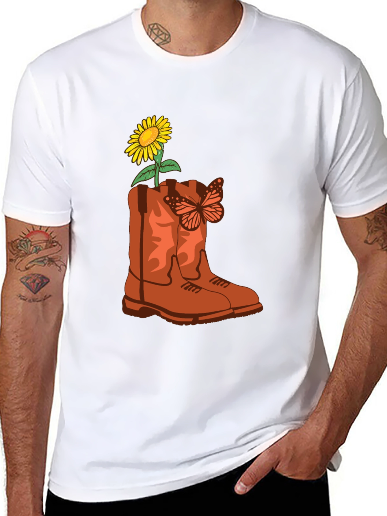 Sunflower & Butterfly Cowboy Boot Graphic Tee