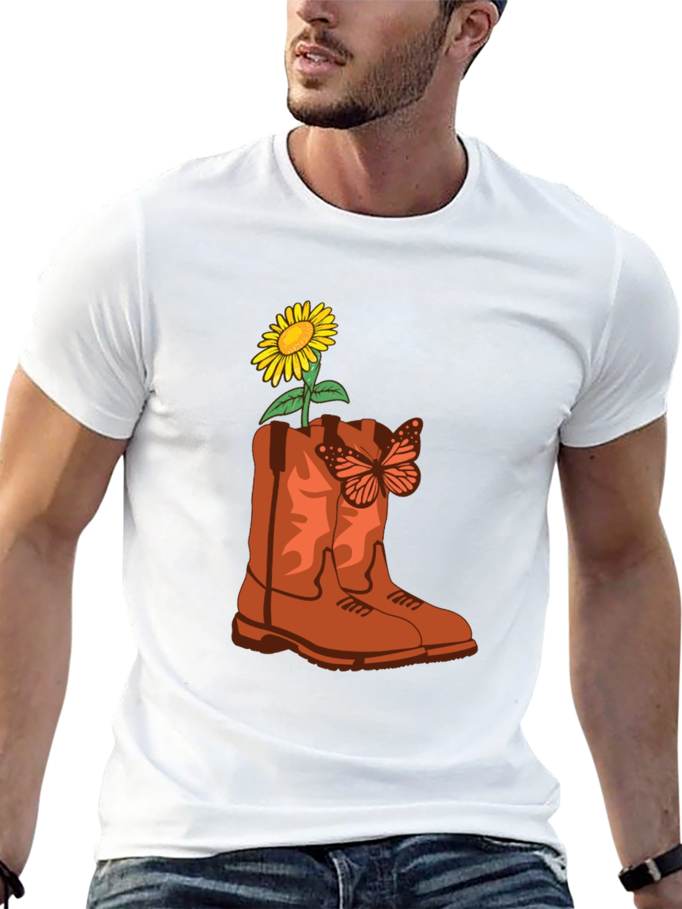 Sunflower & Butterfly Cowboy Boot Graphic Tee