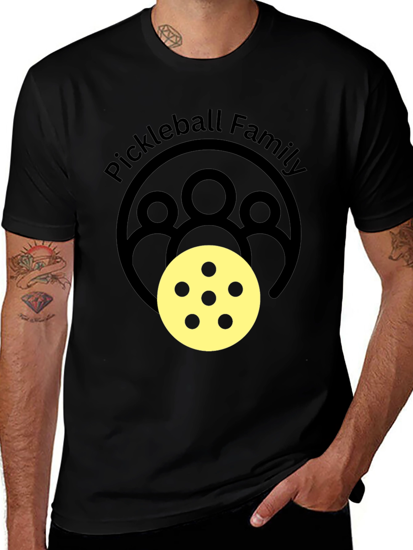 Pickleball Family Graphic Tee - Black Crew Neck